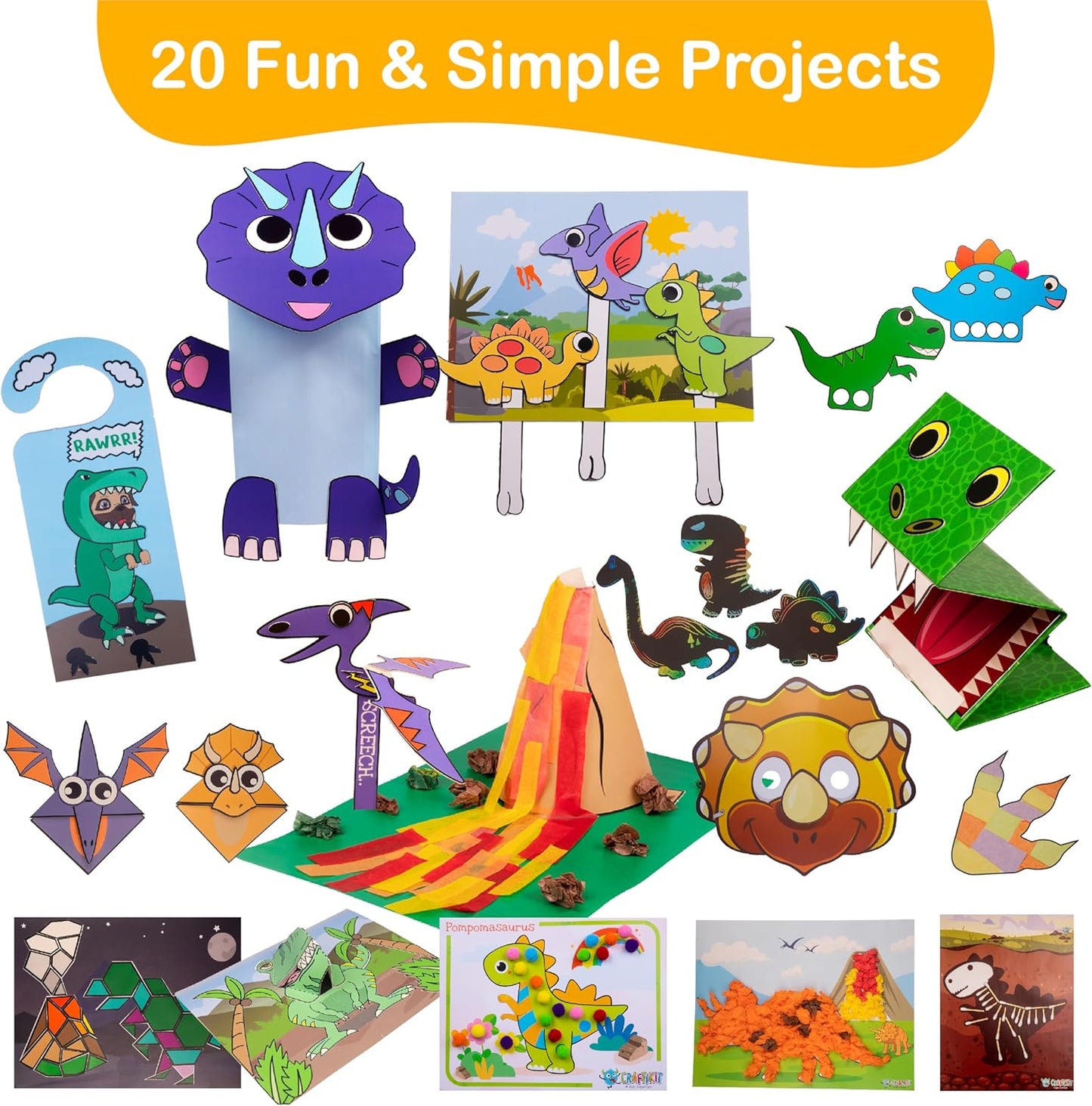 Craftikit® 20 Award-Winning Dinosaur Crafts for Kids - Award-Winning All-Inclusive Fun Dinosaur Crafts for Kids Ages 3-5, Organized Toddler Craft Kit