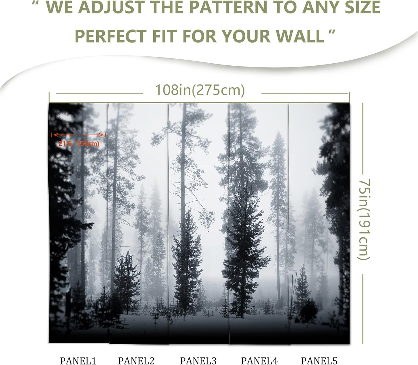 Misty Snow Forest Wall Mural Wallpaper Foggy Pine Large Wall Decor for Bedroom Living Room Office(Not Peel and Stick)