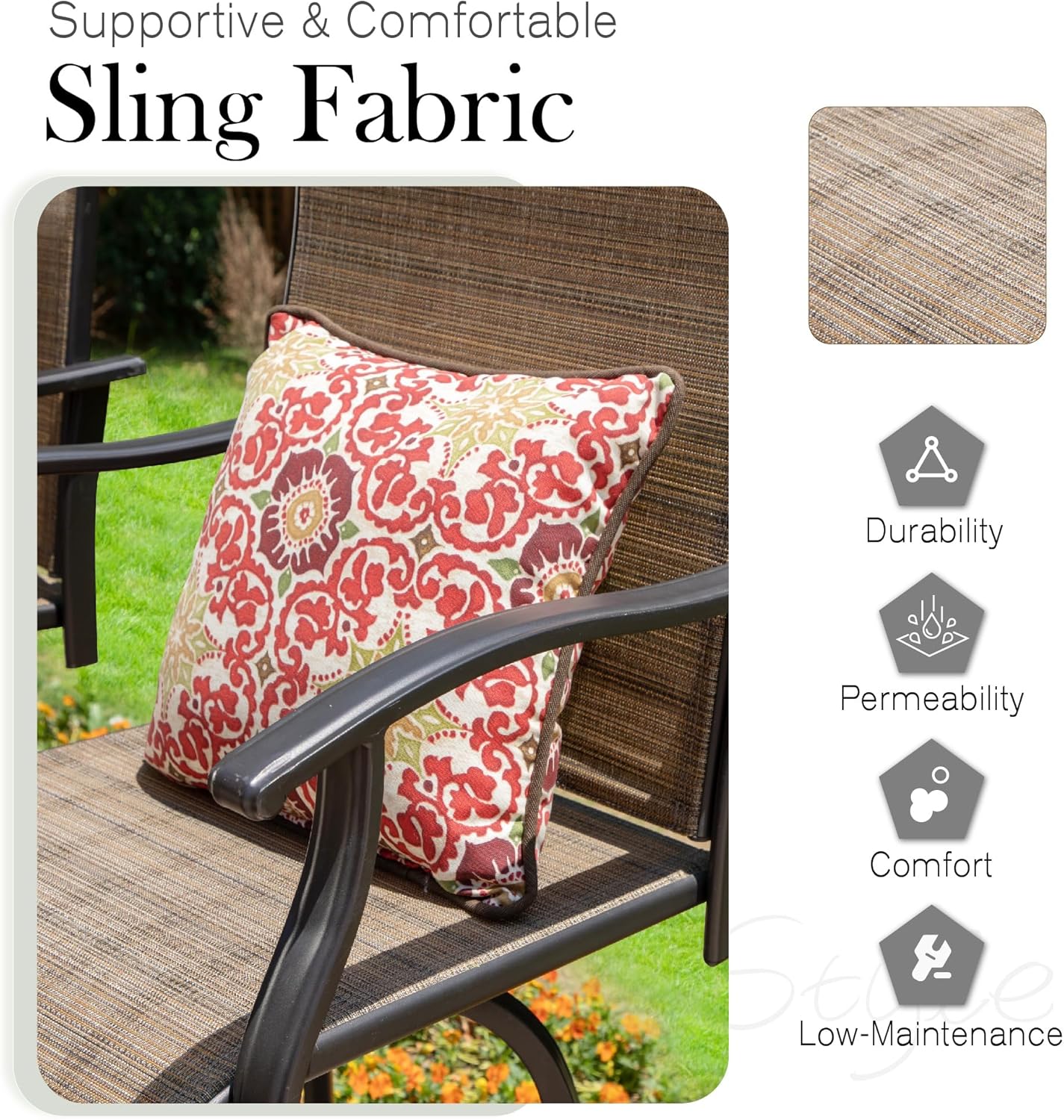 Sophia & William Outdoor Bar Set, Patio Bar Table & Chairs Set, Bar Height Patio Set - 2 x Swivel Bar Chairs(Brown), 1 x Square Bar Table(Wood-Like)