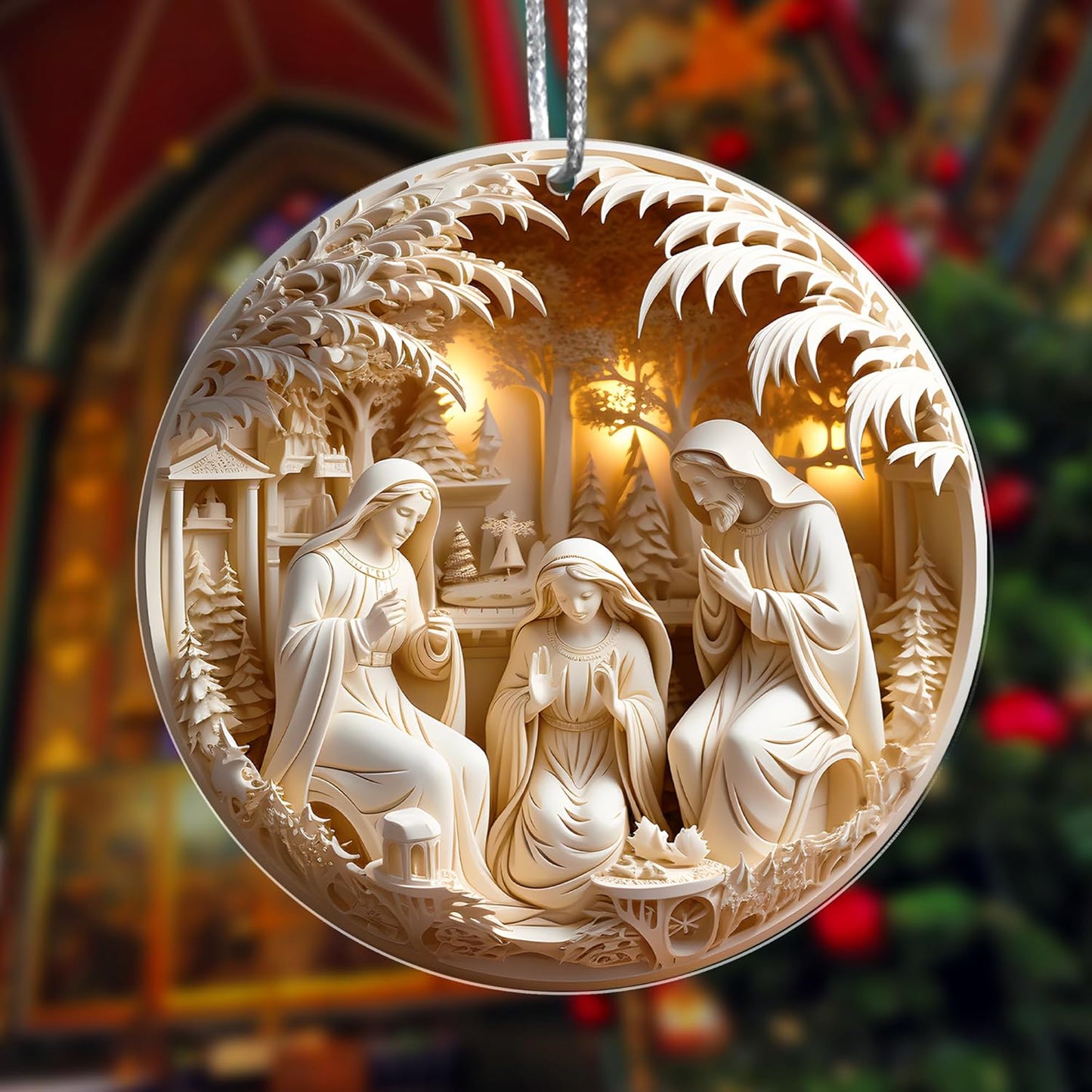 Jabihome Christmas Ornaments 2025, Exchange for Women, Men, Collectible Dated Year Ornaments for Tree, Unique Acrylic Suncatcher, Printed Stained Glass Effect Decor (Nativity Scene)