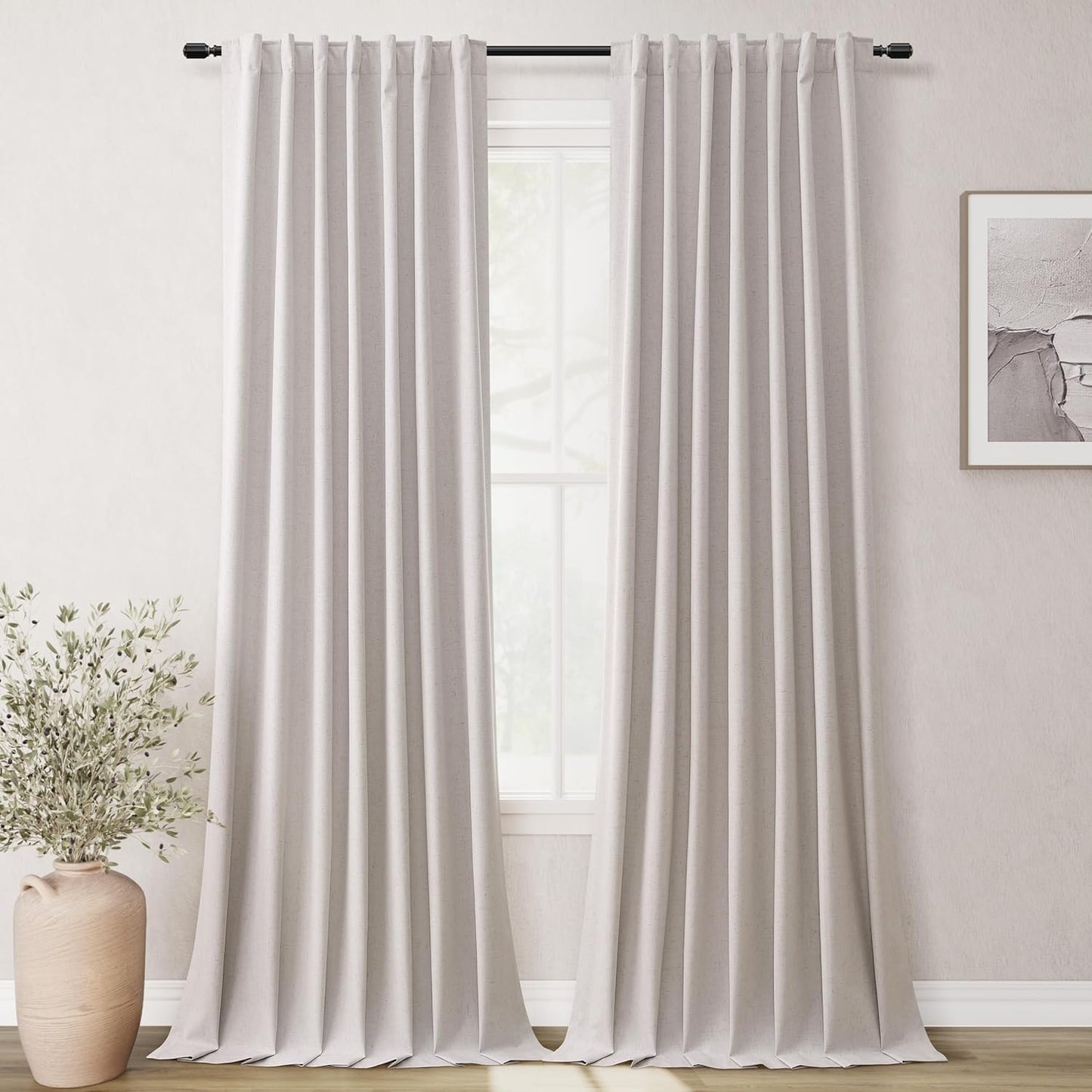 BOODII Room Darkening Curtains 120 Inch Back Tab Thermal Insulated Black Out Linen Drapes Extra Long Blackout Curtains for Patio Door Large Window Ceiling to Floor Light Blocking Champagne 52x120