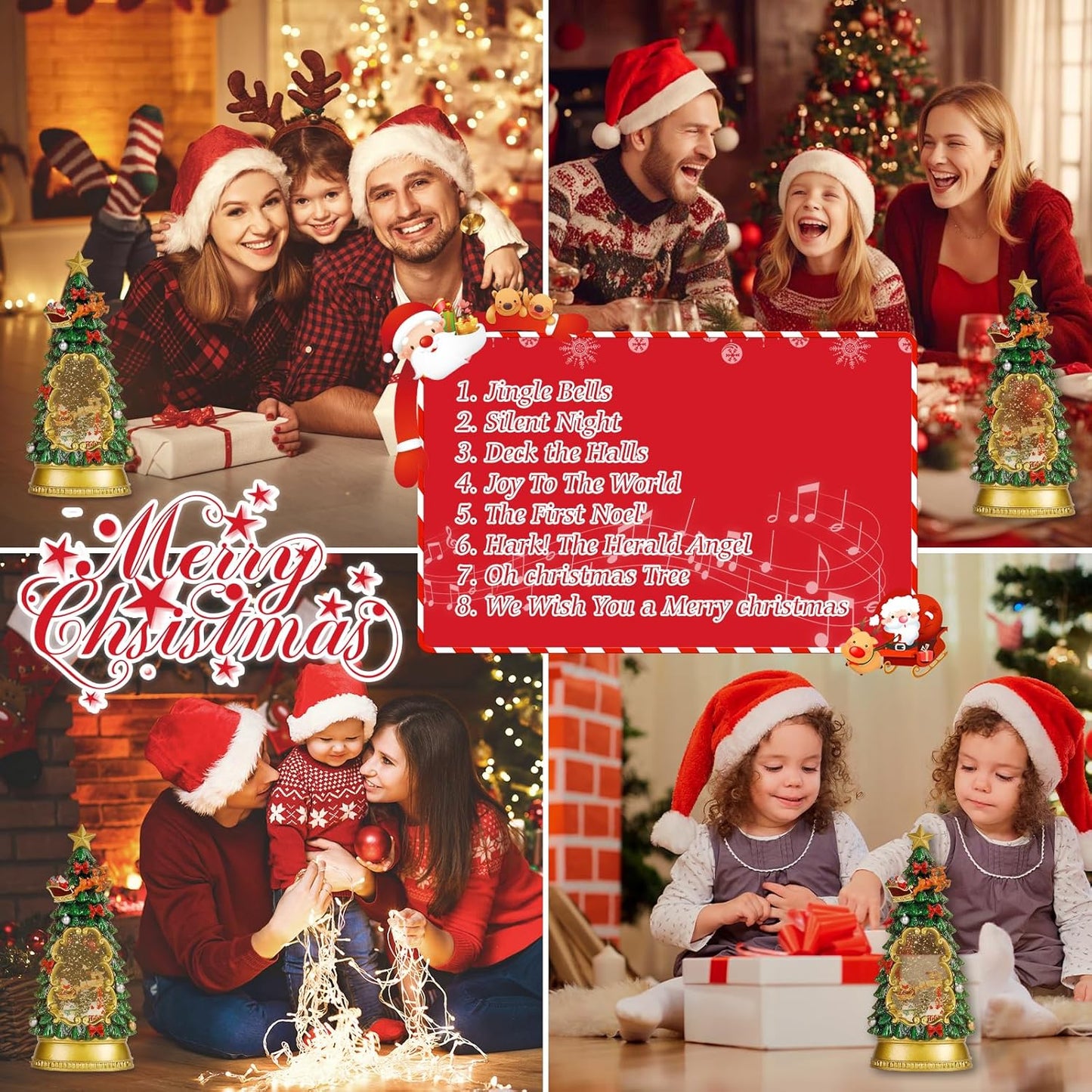 Christmas Snow Globes,with Musical and 6 Hour Timer,Snow Globes Lights, Christmas Indoor Decorations, Christmas Tree Decorations,USB & Battery Powered,Christmas Christmas Santa Claus