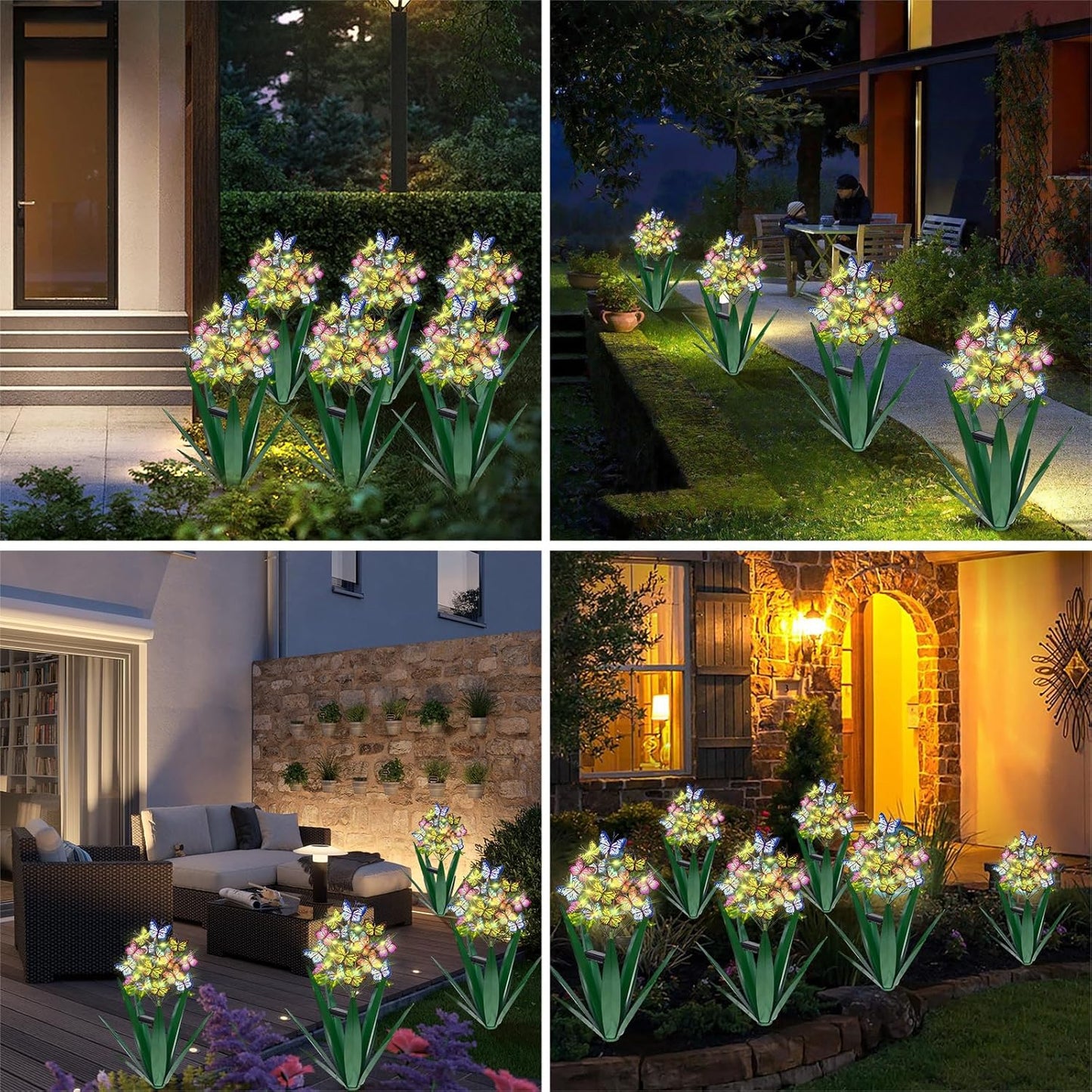 Homight Solar Metal Agave Butterfly Flower Stick Garden Sculpture - Outdoor Christmas Lights With Swaying Butterfly Sunflower - Solar Outdoor Gift (3 PCS Green)