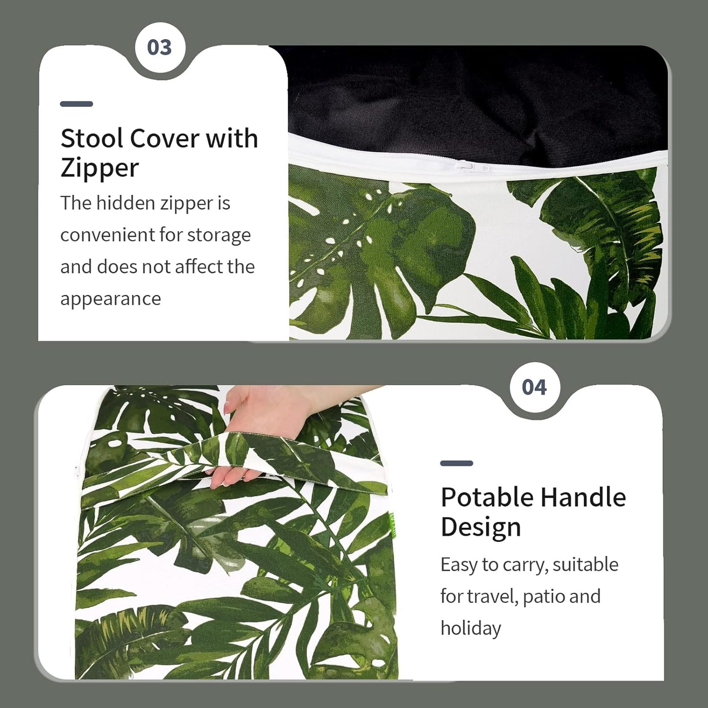 Inflatable Ottoman Stool D21 xH9 for Outdoor/Indoor Use, Water Repellent Patio Foot Rest Stool with Portable Handle,Round Pouf Ottoman Suitable for Garden,Deck and Camping - Palm Green