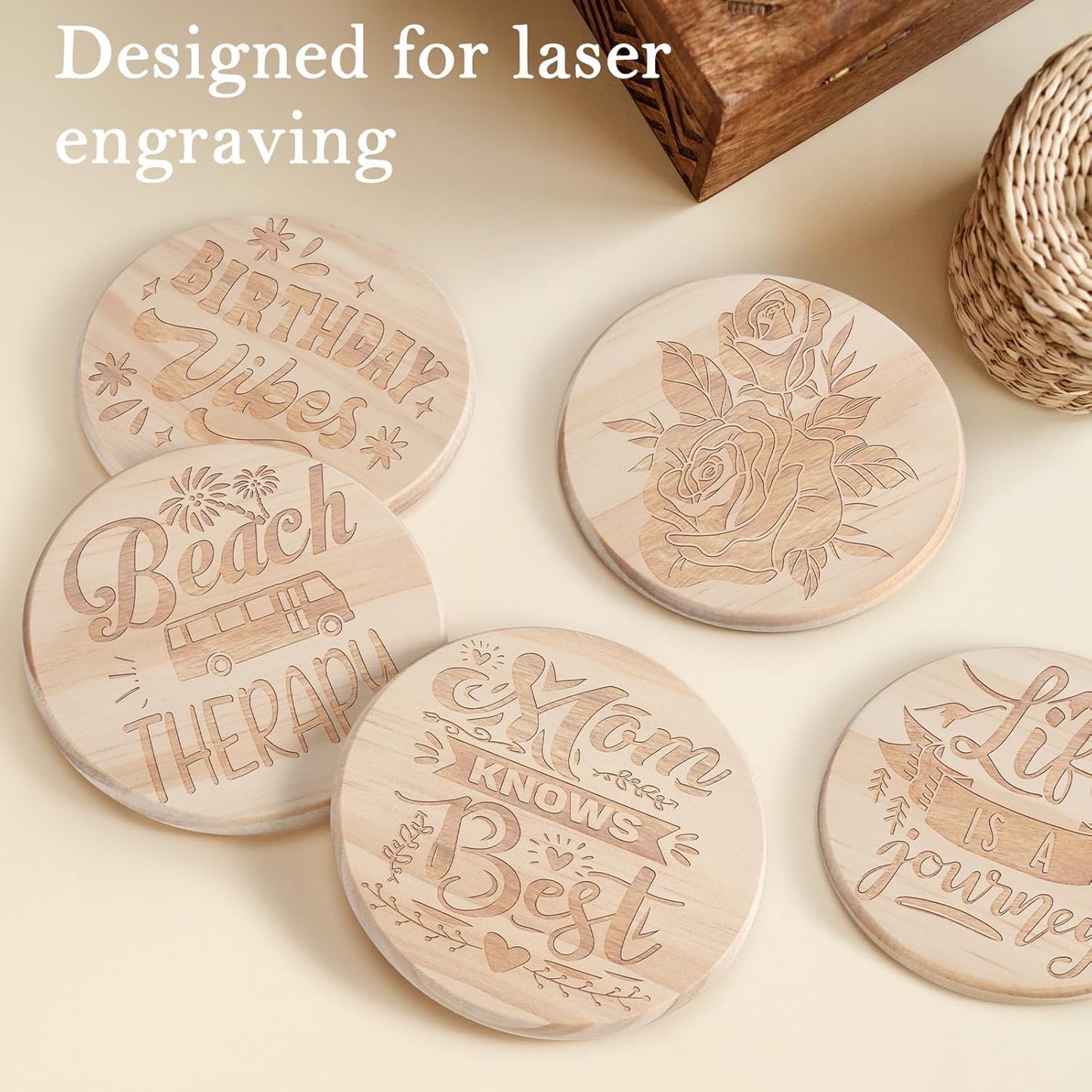 24 Pieces Unfinished Wood Coasters, GOH DODD 4 Inch Wooden Blanks with Non-Slip Pads for Laser Engraving Wood Burning Staining Painting Decoupage Housewarming Gifts Wedding Crafts Education, Round