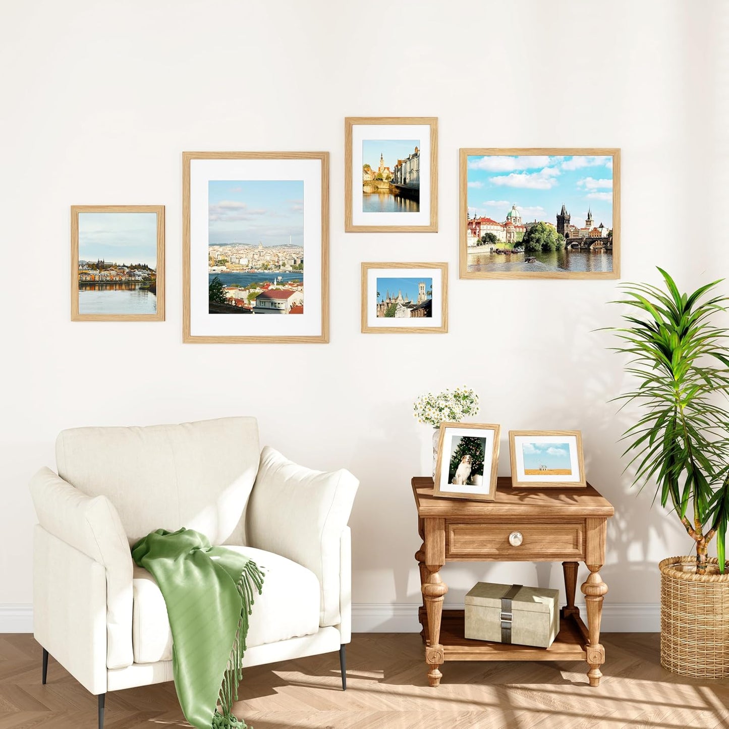 IBUYKE 11 x14 Picture Frame,Solid Oak Wood 11x14 Photo Frame with Mat to 8x10,11x14 Picture Frames With Tempered Glass,Wall Mount Display,Home Decor,Natural Oak 14 x 11 Frame,UWPF1114N