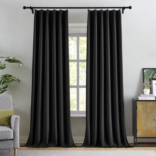 KangBang Black Pinch Pleat Blackout Curtains 120 Inches Long for Living Room 2 Panels, Thermal Insulated Energy Saving Long Window Drapes for Patio Sliding Glass Door(Black,40x120 Inch,10FT)
