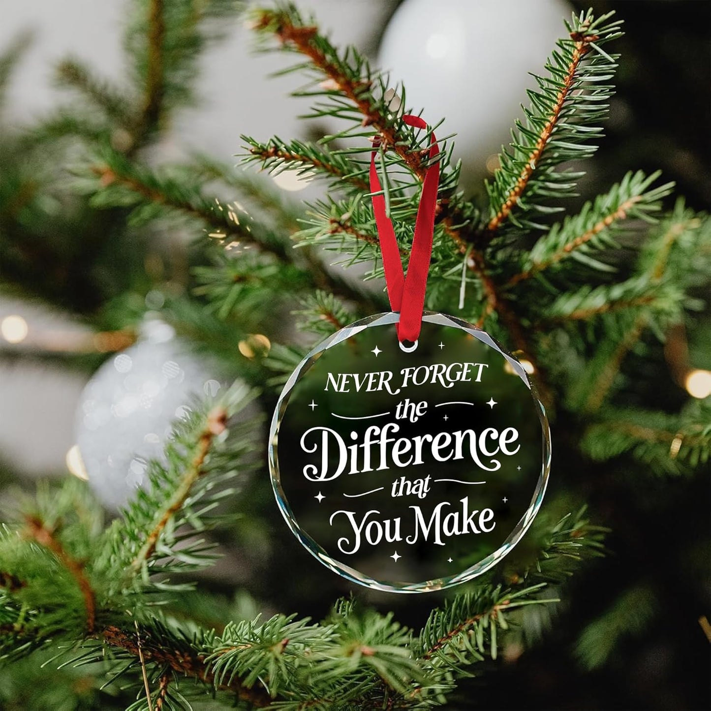 Boss Gifts Never Forget The Difference You Make Ornament Thank You Gifts - Christmas for Employee Coworker Nurse Gift - Farewell, Goodbye, Retirement Gift, Leaving Ideas for Coworker Glass Ornament