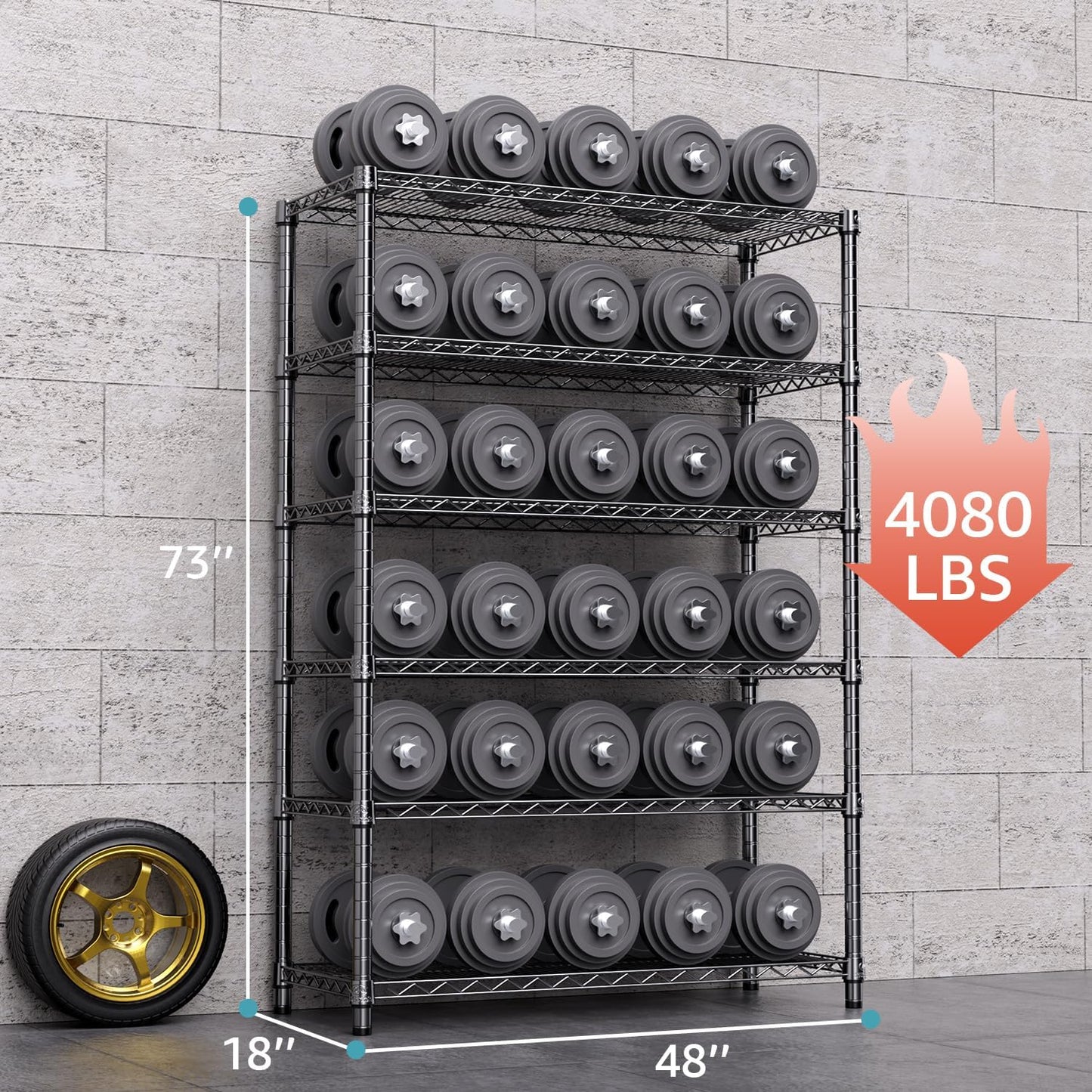 4080 lbs Steel Storage Shelving 6-Tier Utility Shelving Unit Steel Organizer Wire Rack for Home,Kitchen,Office,Garage, 17.7" D x 47.2" W x 72.3" H