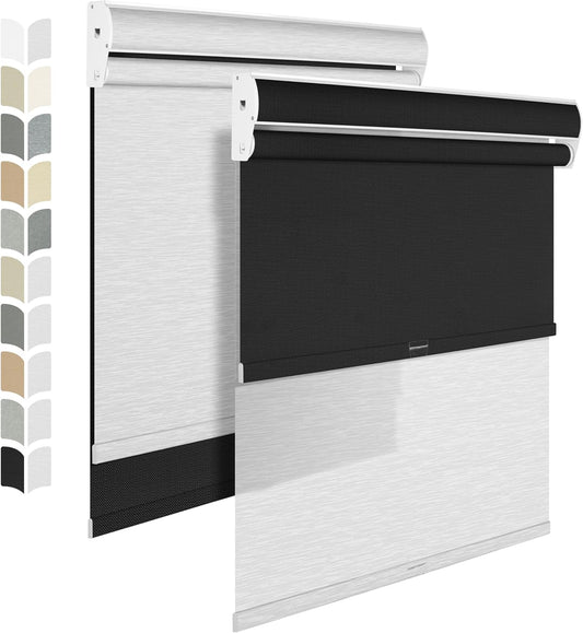 BERISSA Cordless Dual Roller Shades With Cassette Valance, Blackout and Light Filtering, Day and Night for Home Office Door - Linen Black and White, 47 W x 86" H