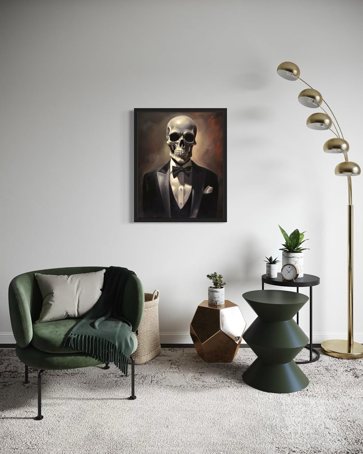 Skull Portrait Poster Art Print, Halloween Scary Vintage Wall Art Academia Spooky Painting Decoration for Horror Prints, Gothic Posters Bedroom Decor 89 (Skull Portrait, 8 x 10 inches, Unframed)