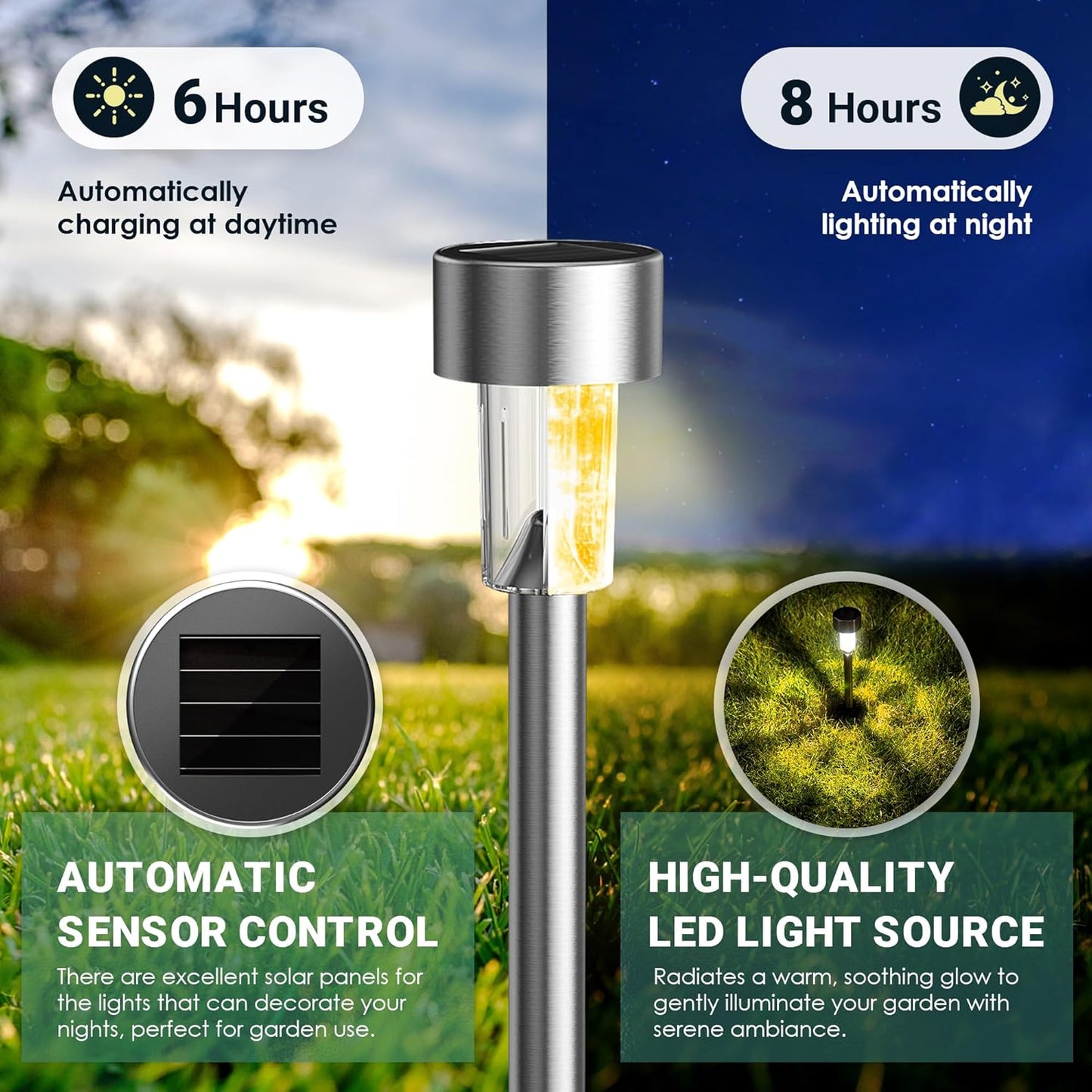 GIGALUMI Solar Lights Outdoor Waterproof, 12 Pack, Stainless Steel LED Solar Garden Lights for Patio, Lawn, Yard and Landscape, Garden Decor Patio Decor,Warm White