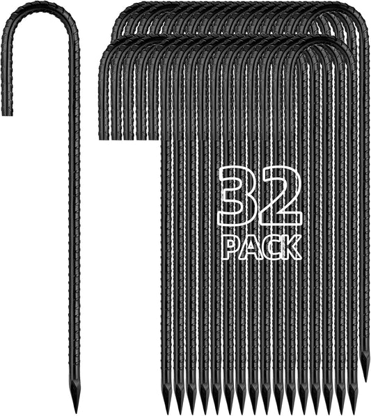 12 Inch Rebar Stakes J Hook Ground Stakes 32-Pack Heavy Duty Galvanized Chain Link Fence Stakes Metal Tent Stakes for Outdoor Lawn Decorations Inflatables Canopy Swing Set