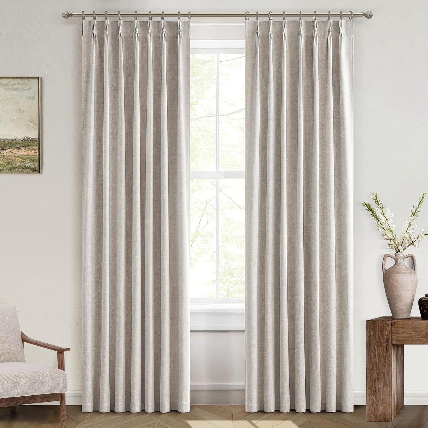 Custom Curtains 78 Inches Long for Bedroom Windows,Pinch Pleated Blackout Natural Linen Farmhouse Thermal Insulated Room Darkening Sliding Door Drapes with Hooks Thick Burlap W40"xL78"x2 Panels