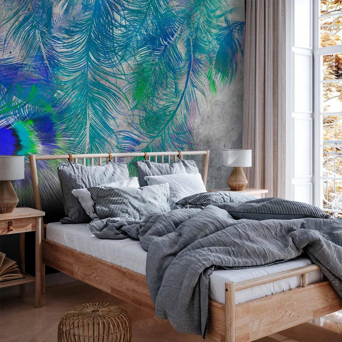 artgeist Premium Wall Mural Cement Feather 79x55 in - XXL Non-Woven Wallpaper Fleece Wall Decor Photo Print Picture Image Design Landscape Colorful Abstract n-A-1488-a-a