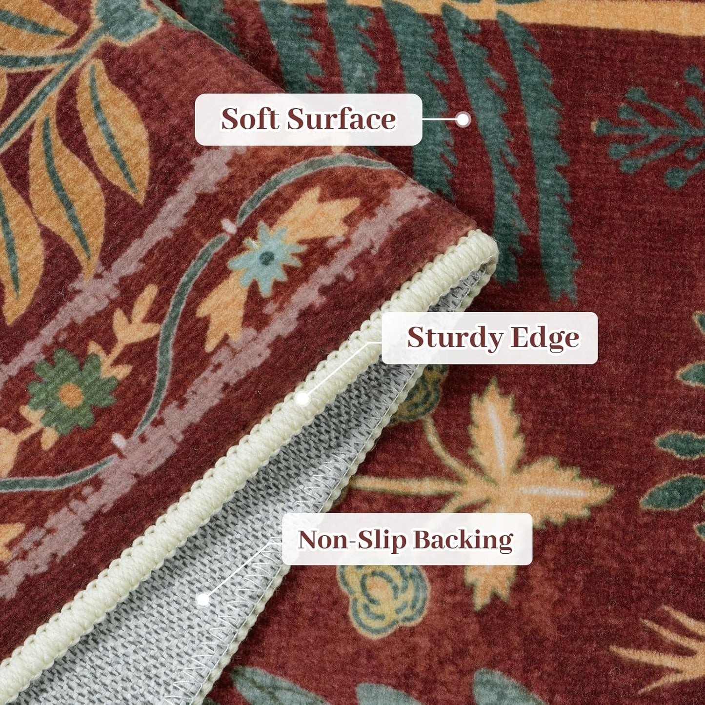 OJIA Jungle Print Washable Area Rugs 5x7, Soft Rugs for Living Room Ultra-Thin Non-Shedding Modern Bedroom Rug, Stain Resistant Throw Rug Large Carpet for Kids Nursery Dining Room, Red