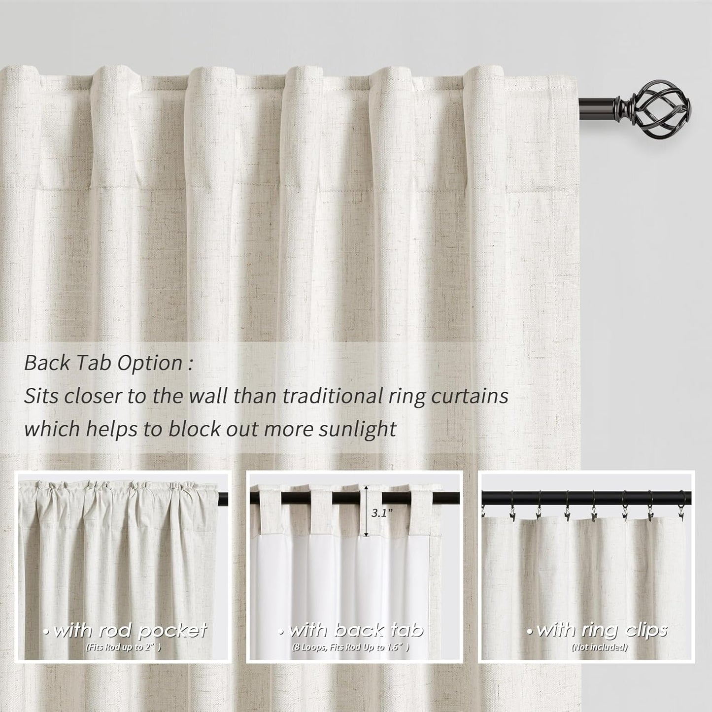 Cream Linen Blackout Curtains for Bedroom 80 Inch Length 2 Panels Set Room Darkening Curtains Natural Beige Black Out Curtain Neutral Thermal Insulated Living Room Nursery Drapes Back Tab 52x80