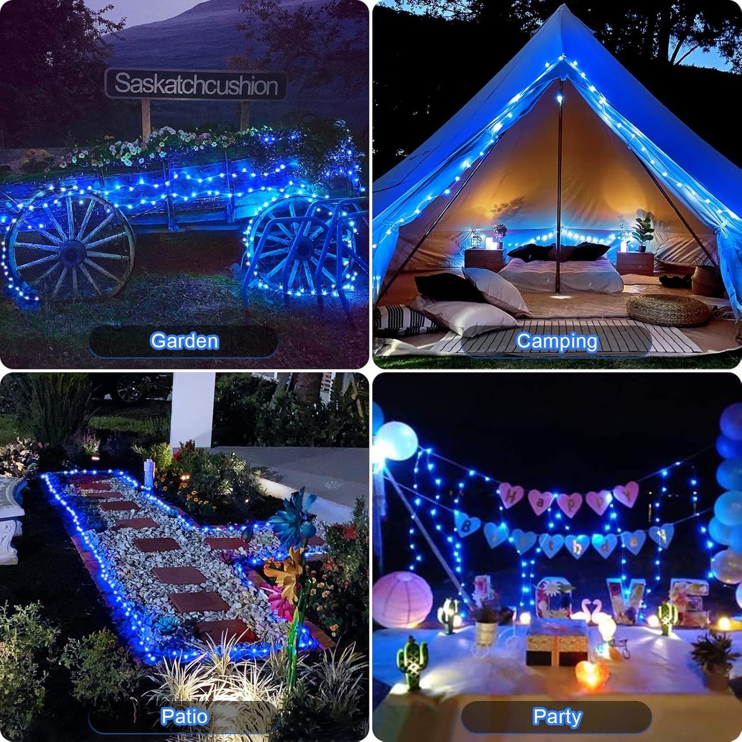 JMEXSUSS 2 Pack Blue Solar String Lights Outdoor Waterproof, Each 33ft 100 LED Solar Fairy Lights, 8 Modes Copper Wire Mini Christmas Light for Outside Patio Garden Tree Christmas Decorations
