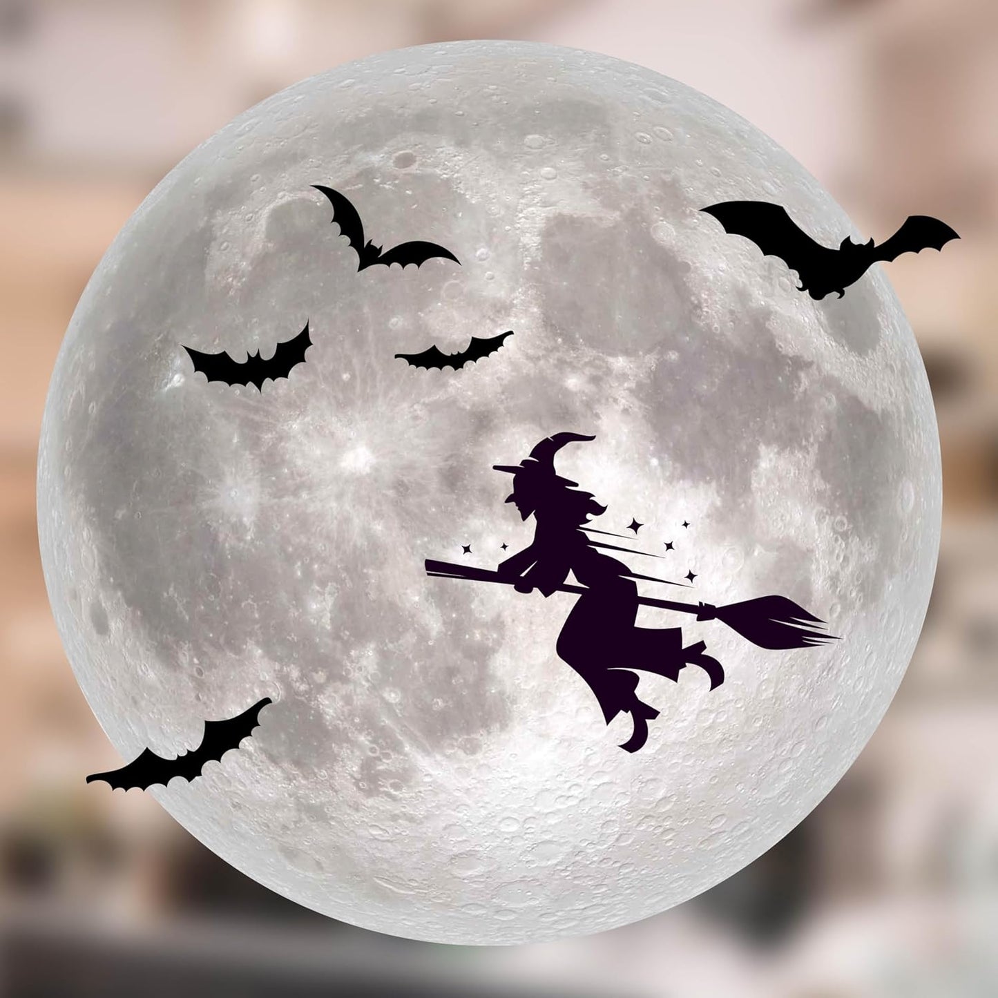 Halloween Window Clings for Glass Windows - 16" x 16" Moon Window Decal - Witch Clings Silhouette - Halloween Decorations