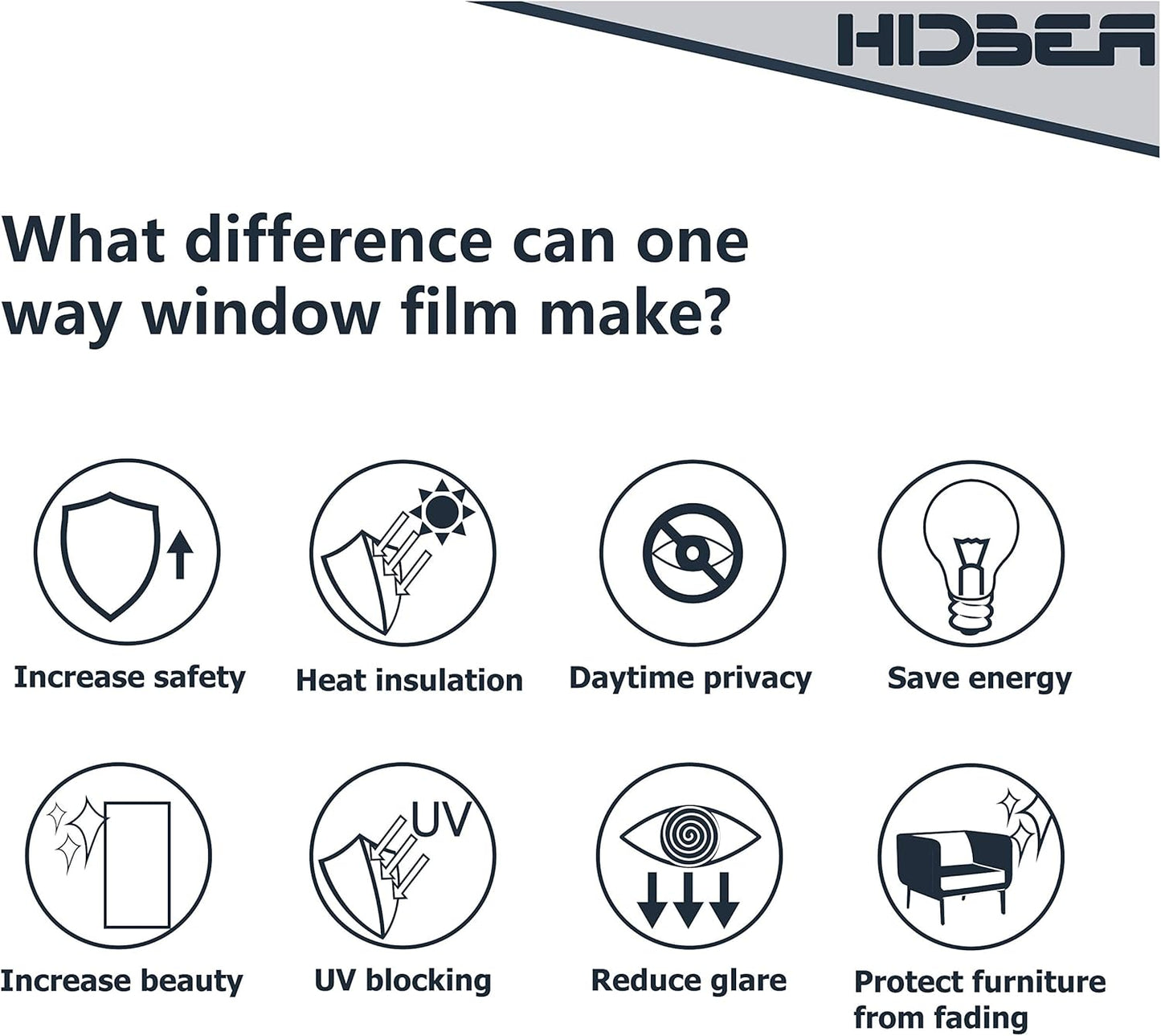 HIDBEA One Way Window Film, Daytime Privacy Sun Blocking Reflective Window Film No Glue Static Cling Heat Control Window Tinting Film for Home and Office, Black Silver, 35.4 x 393.7 Inch