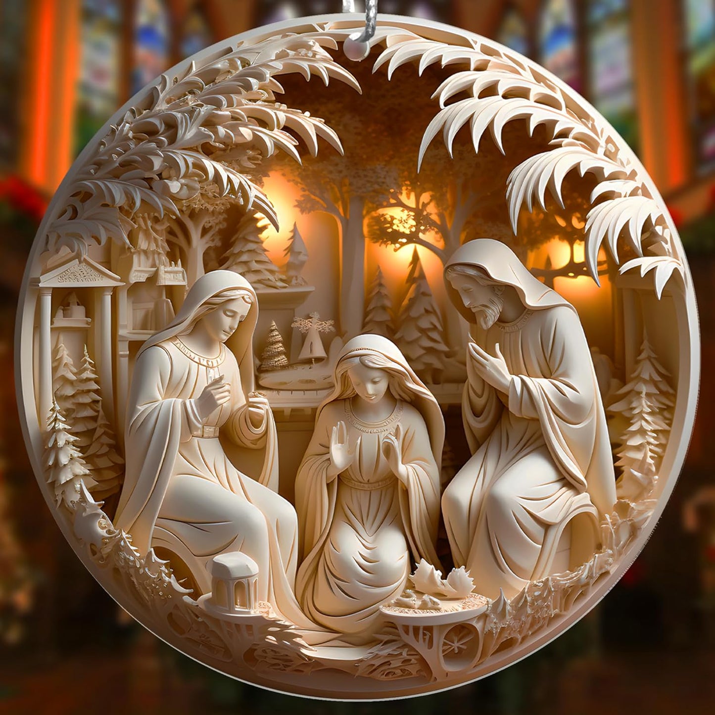 Jabihome Christmas Ornaments 2025, Exchange for Women, Men, Collectible Dated Year Ornaments for Tree, Unique Acrylic Suncatcher, Printed Stained Glass Effect Decor (Nativity Scene)