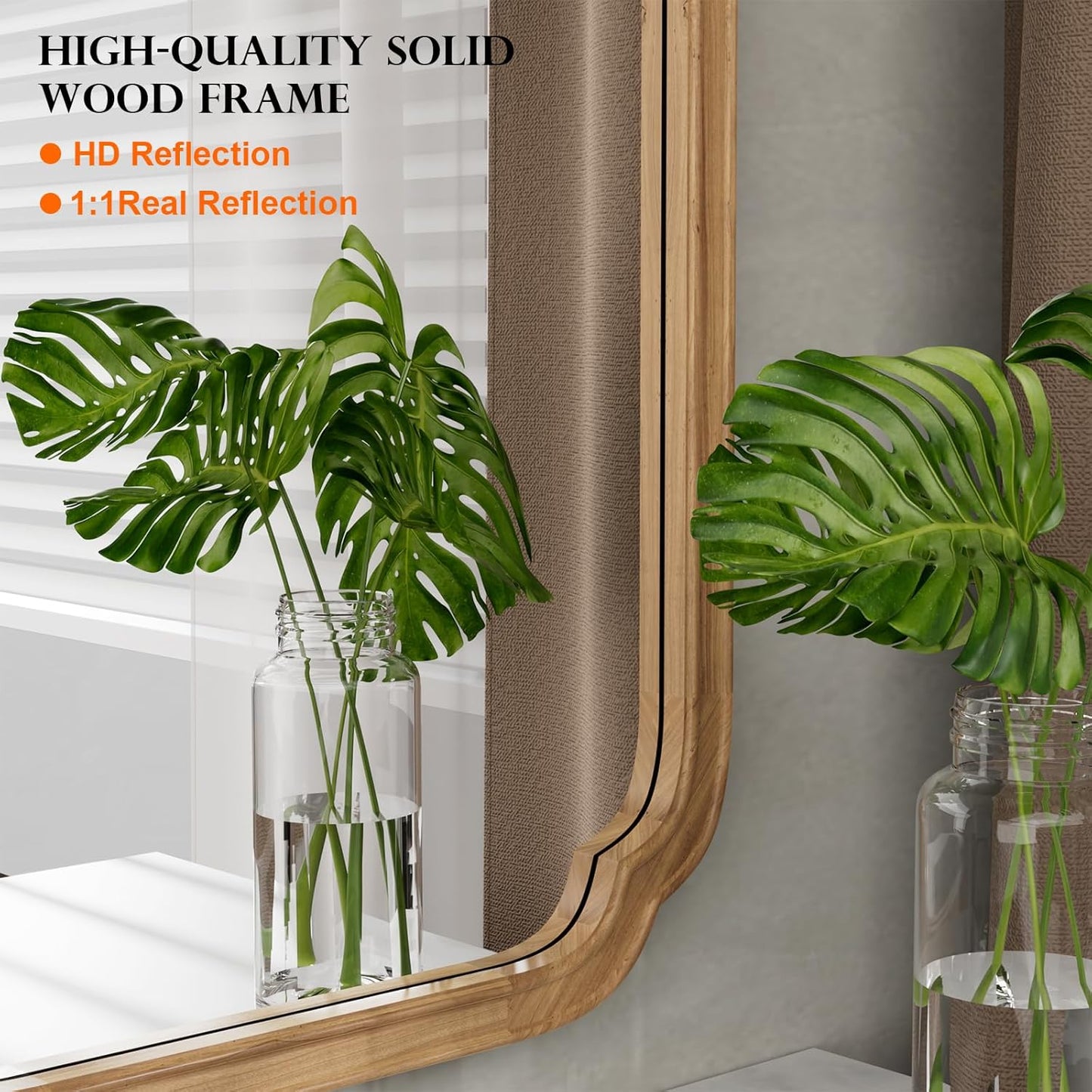 WallBeyond 24" x 36" Rounded Corner Arch Wall Mirror with Wood Frame for Entryway, Living Room or Bedroom Home Decor - Light Woodgrain [24" x 36" Honey-Colored]