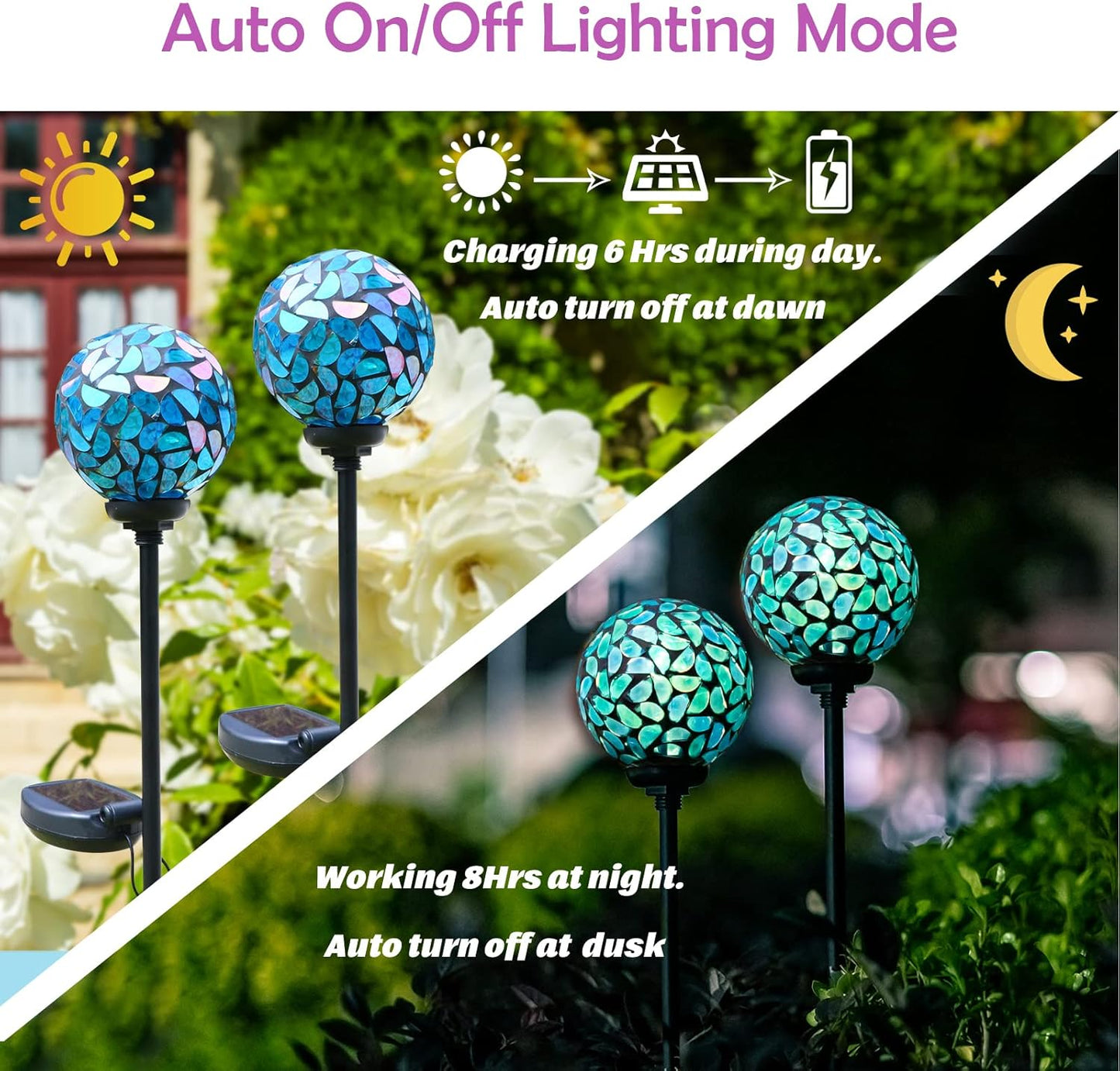 Afirst Solar Outdoor Lights Decorative Mosaic - Solar Garden Stakes Mosaic Gazing Ball Waterproof Outdoor Lights Stakes for Pathway Yard Lawn Decoration Navy Blue 2 Packs