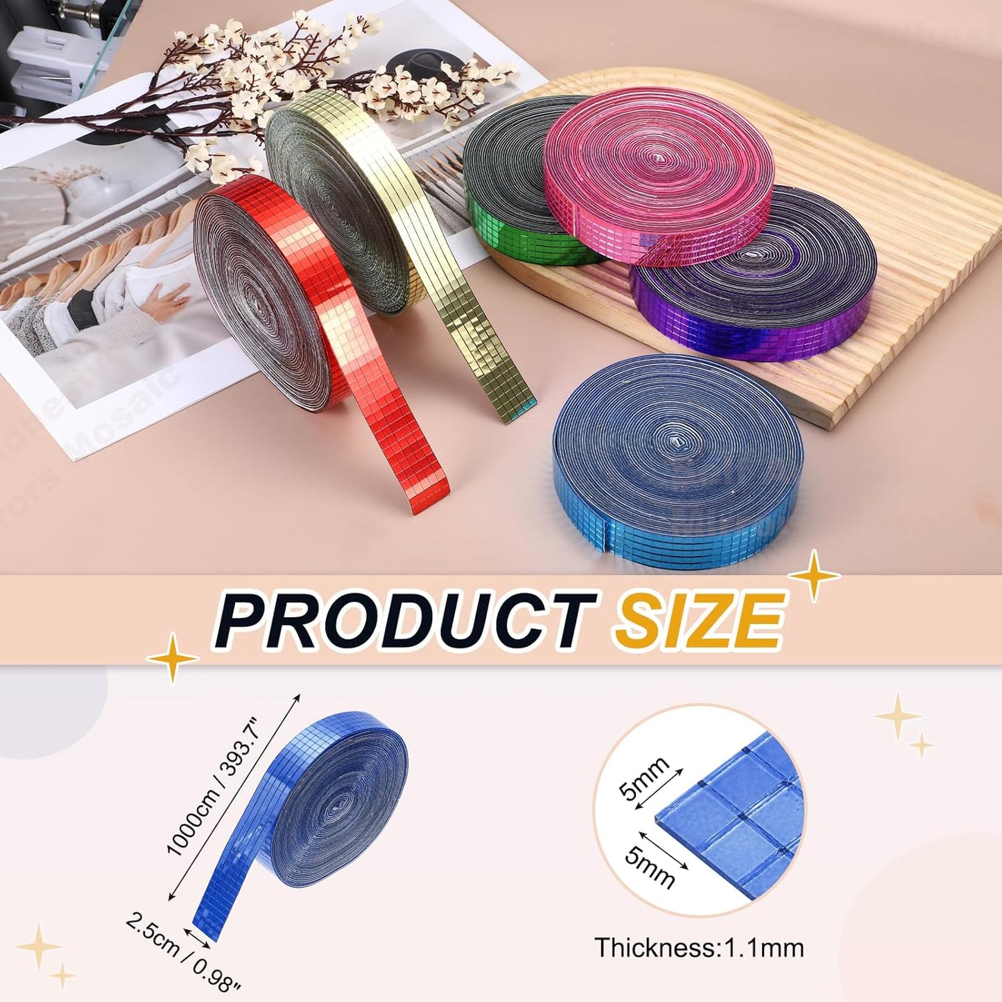 PATIKIL 5x5mm Self Adhesive Mirrors Mosaic Tiles, 10000 Pcs Square Mini Glass Mosaic Disco Tile Sticker for DIY Craft Disco Ball Party Decoration, Blue