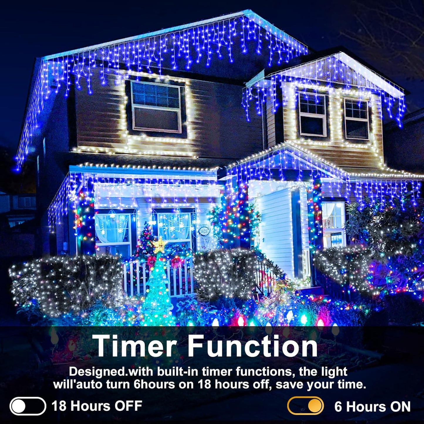 Heceltt Christmas Lights Outdoor, 164FT 1600 LED Ice Lights for Outside, 320 Drops Ice String Lights with 8 Modes, Waterproof Timer & Memory for Yard, Garden, Eaves, Patio, Party (Blue)