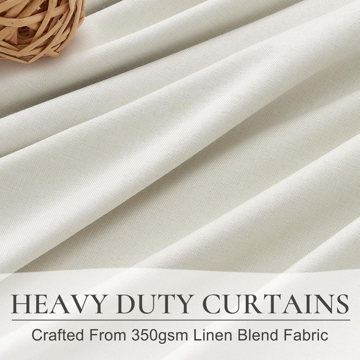 Linen Pinch Pleated Blackout Curtains Beige White Room Darkening Curtains 96 Inches Long, Neutral Modern Window Thermal Black Out Drapes for Sliding Glass Doors/Bedroom/Living Room(40" Wx96 Lx2Panels)