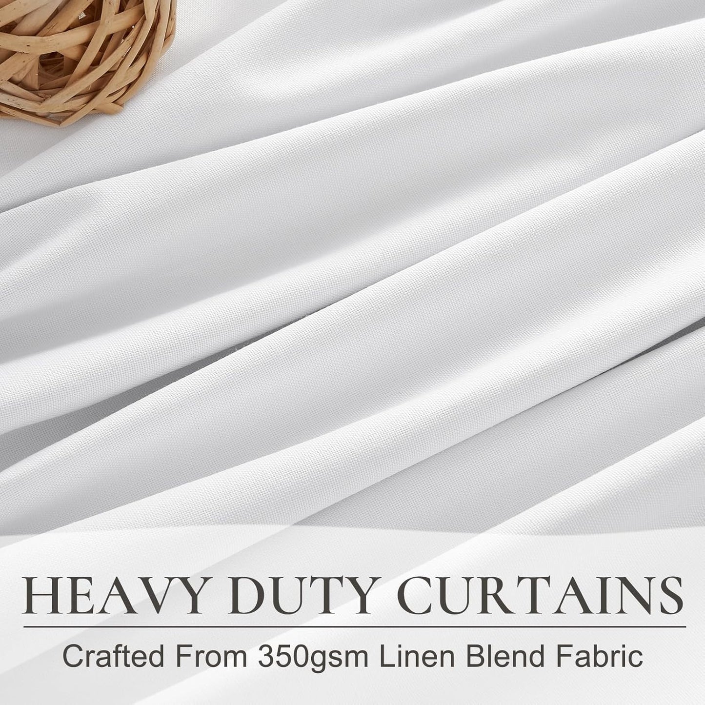 Bright White Pinch Pleated Blackout Curtains 90 Inches Long for Bedroom, Neutral Thick Linen Blend Room Darkening Patio Door Curtain Hook Ring Thermal Privacy Windows Drapes 40"W x 90"L x 2 Panels Set