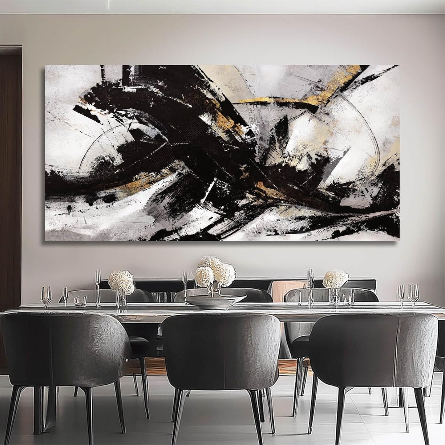 Abstract Wall Art for Living Room Canvas Wall Decor Large Artwork Black And Gold Wall Decorations Black Pictures for Wall 29"x58"