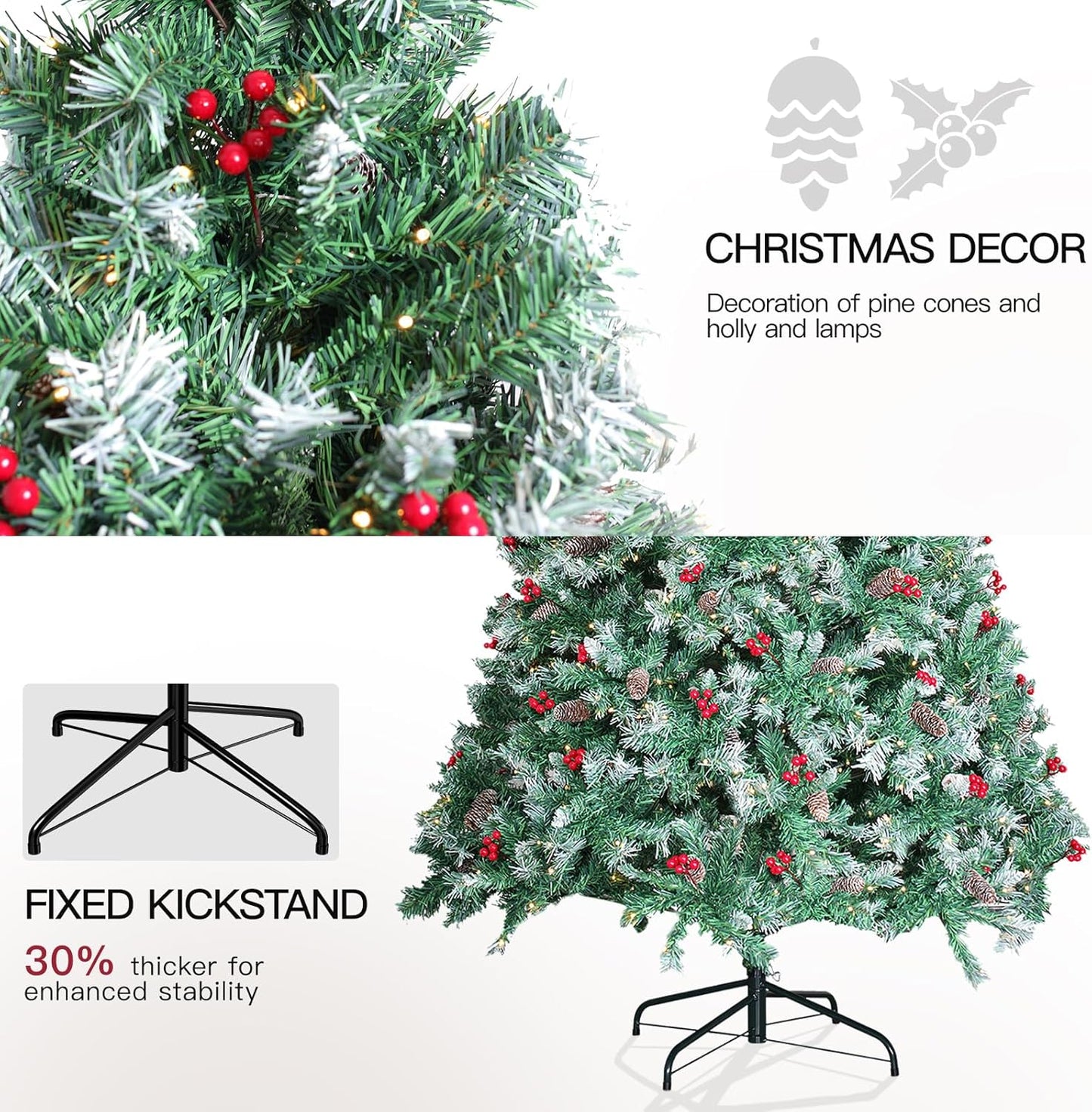 Prelit Christmas Tree with Lights 7.5ft - Premium Artificial Christmas Tree, with 1364 Branch Tips and 550 Warm Lightsm, Support Automatique, Easy Assembly,Perfect Choice for Xmas Decorations