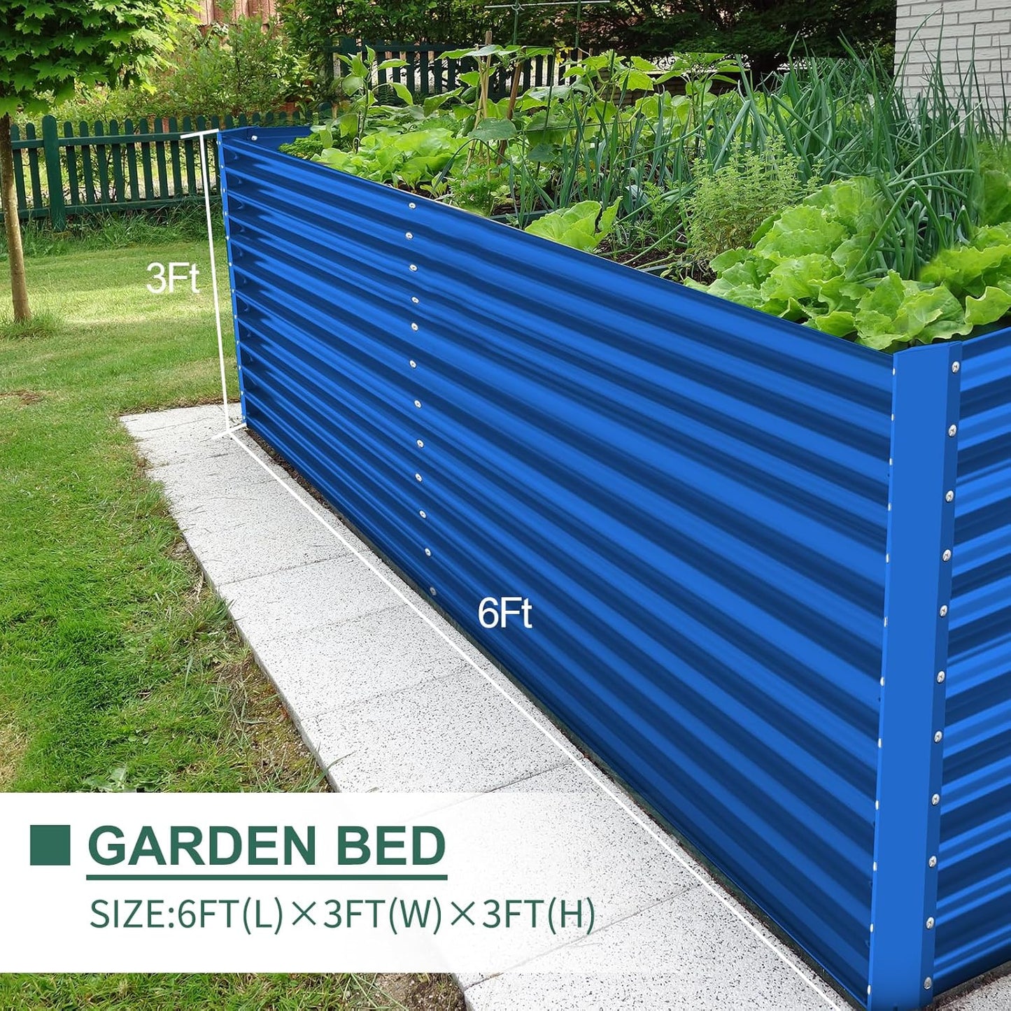 Land Guard 6x3x3ft Rectangular Galvanized Raised Garden Beds, Large-Capacity Metal Planter Box Outdoor, Durable Deep Raised Garden Bed 3ft Tall, Raised Beds for Gardening Vegetables, Royal Blue