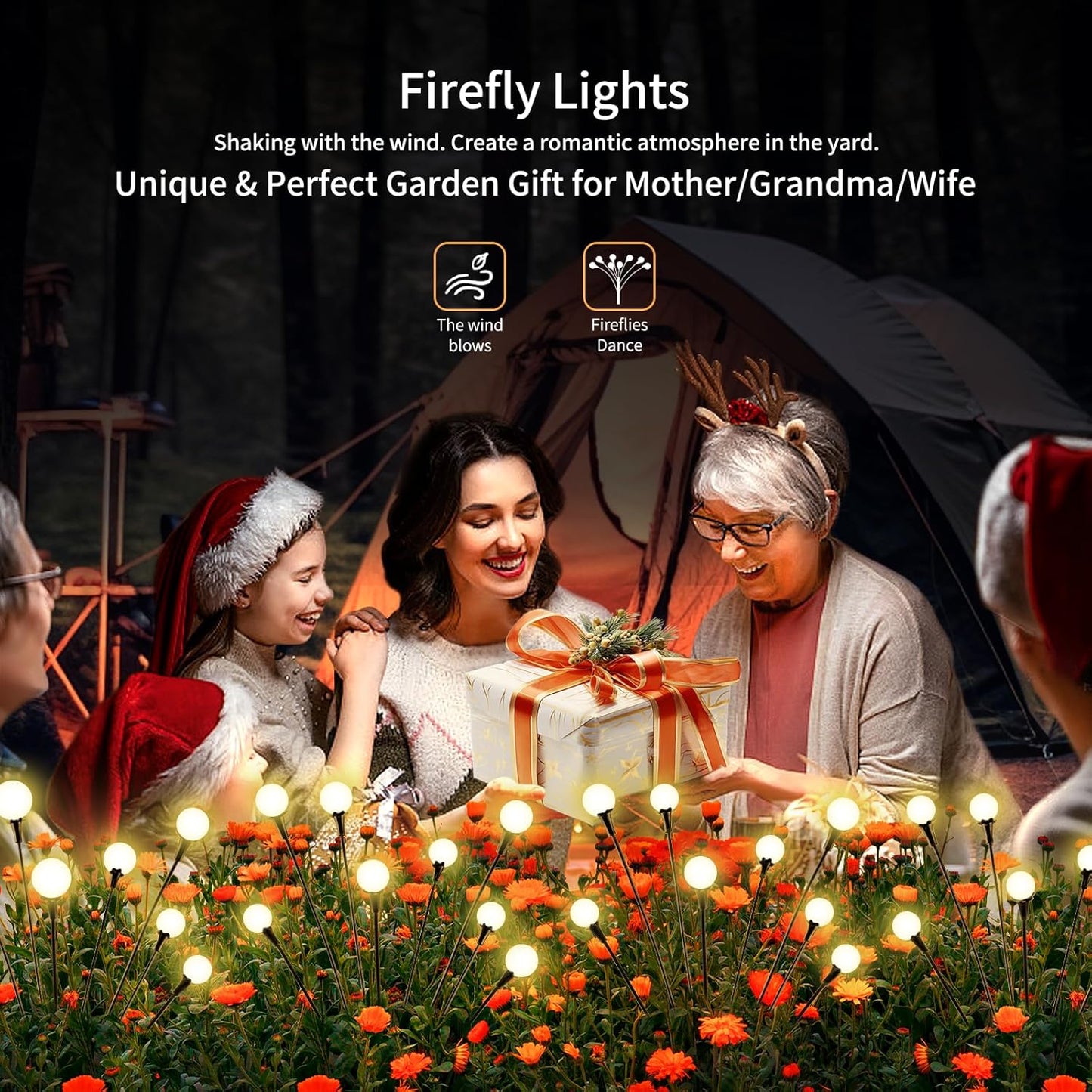 Solar Lights Outdoor Waterproof,6 Packs 48LED, Garden Decor, Patio Decor, Firefly Lights Solar Outdoor, Unique Gifts for Women