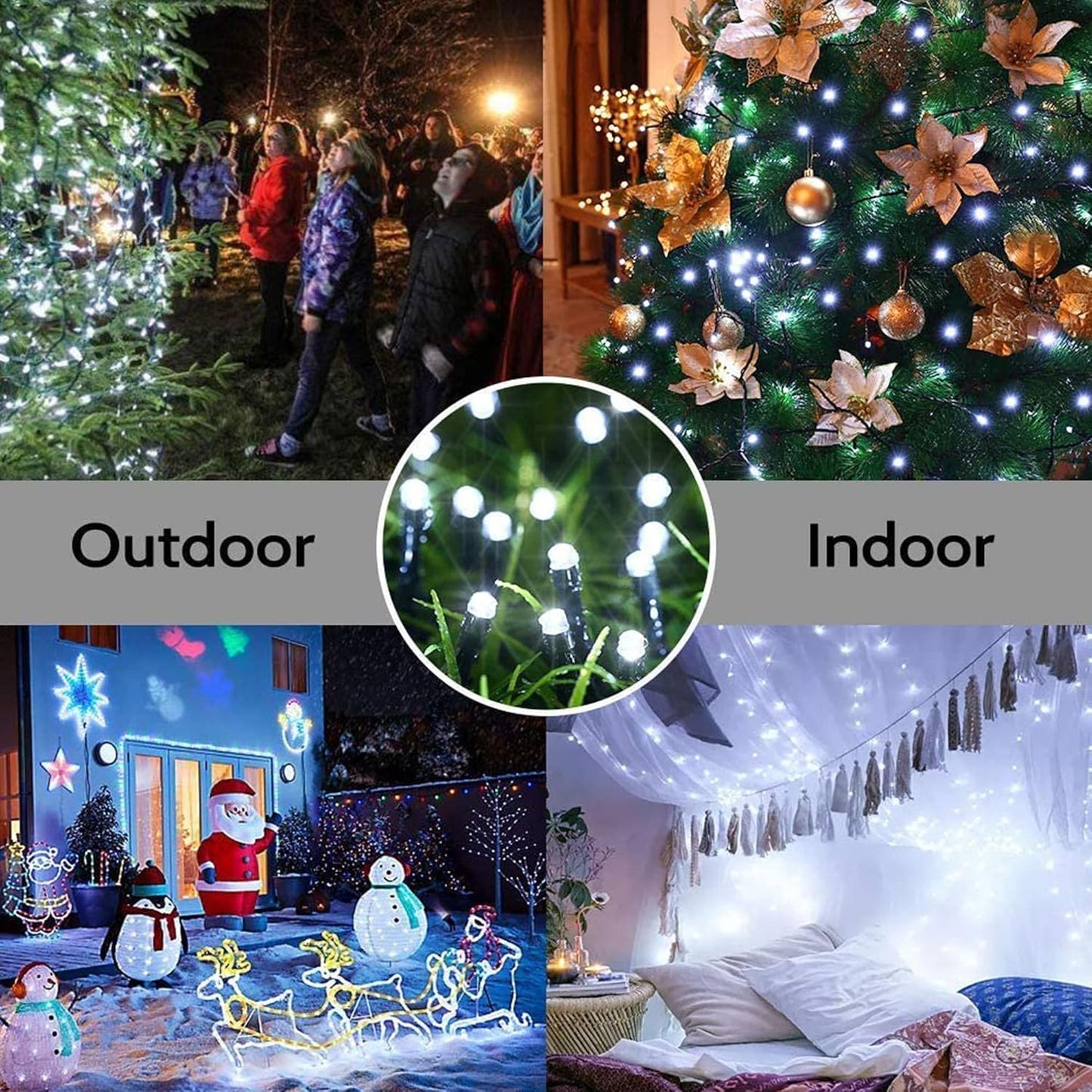 Joomer Solar Christmas Lights Outdoor 4 Pack Total 156FT 400LED 8 Lighting Modes Solar String Lights Waterproof Fairy Tree Lights for Garden Yard Patio Christmas Decoration (White)