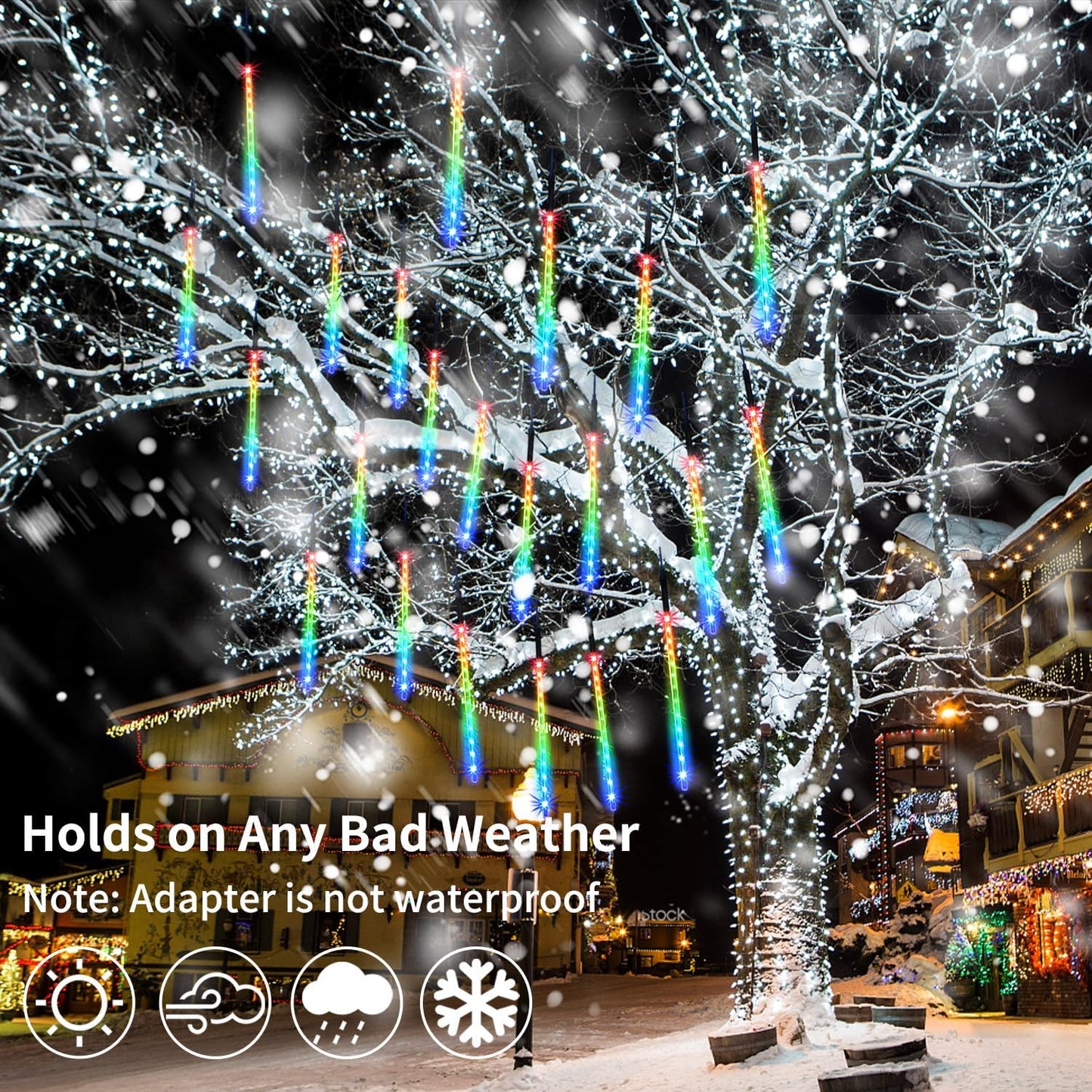 【4 Pack】 Christmas Lights Meteor Shower Rain Lights 20inch, Totally 40 Tube 1440 LEDs Icicle Lights Outdoor Raindrop Lights for Xmas Halloween Wedding Party Tree Holiday Decoration, Colorful