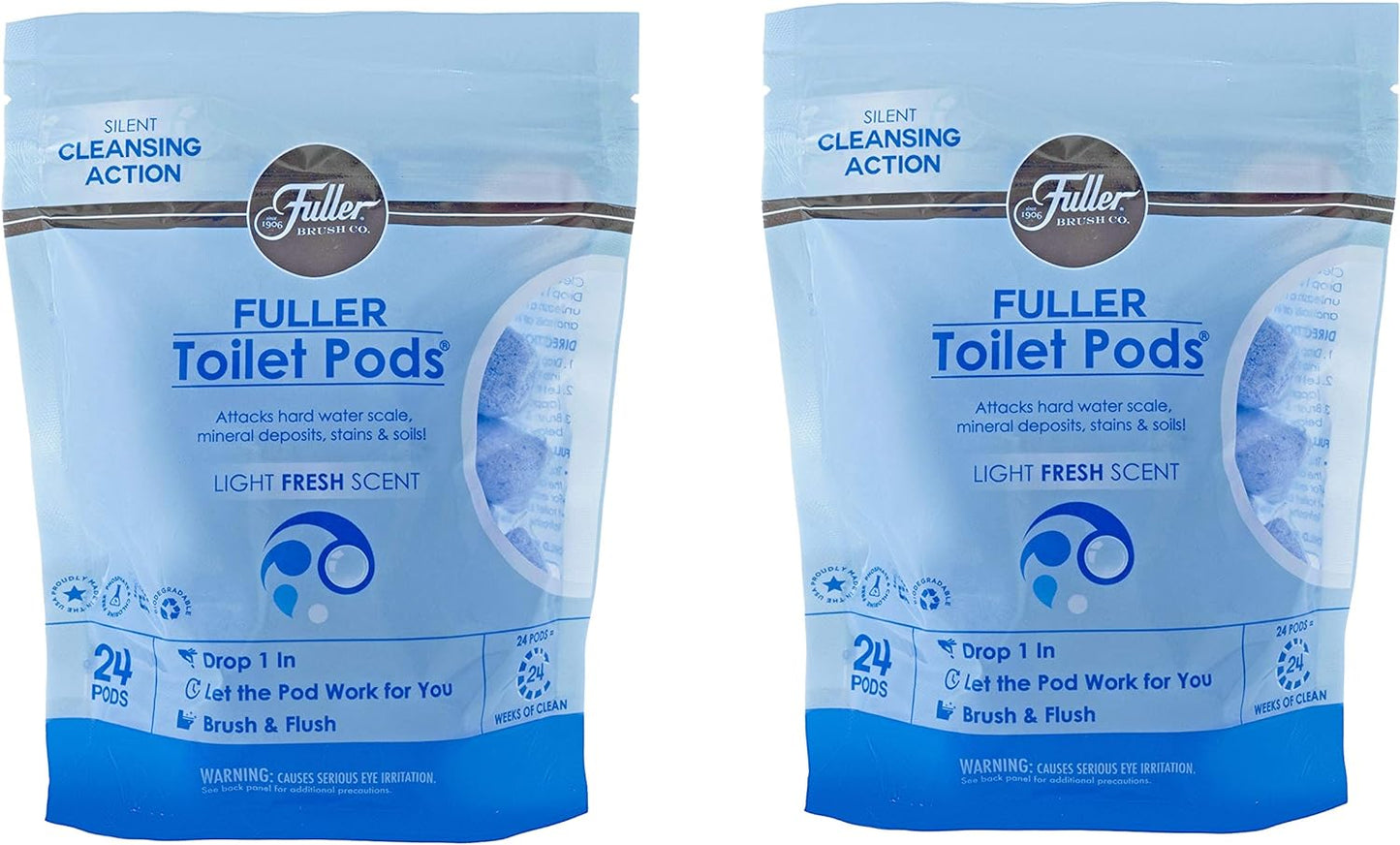Fuller Brush Toilet Bowl Cleaner Pods - Water Soluble Tablet Cleansers, Cleans Descales & Refreshes Bathroom Toilets Removes Odors Soils & Stains Light Fresh Scent Ideal for Homes & Businesses 2-Pack