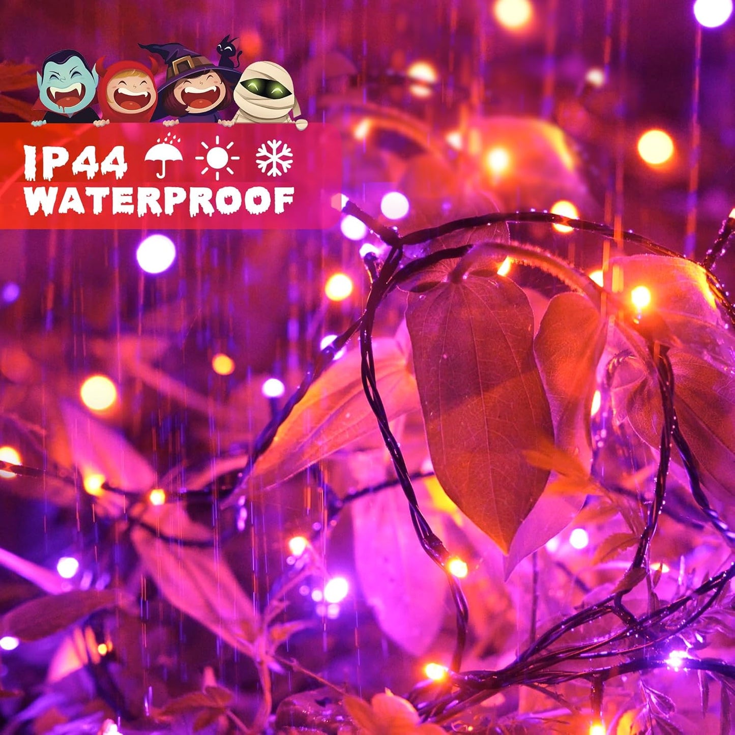 JMEXSUSS 200 LED Orange and Purple Halloween Lights, 66ft Connectable Halloween Lights Outdoor Waterproof, 8 Modes Plug in String Light for Tree Yard Garden Indoor Outdoor Decor