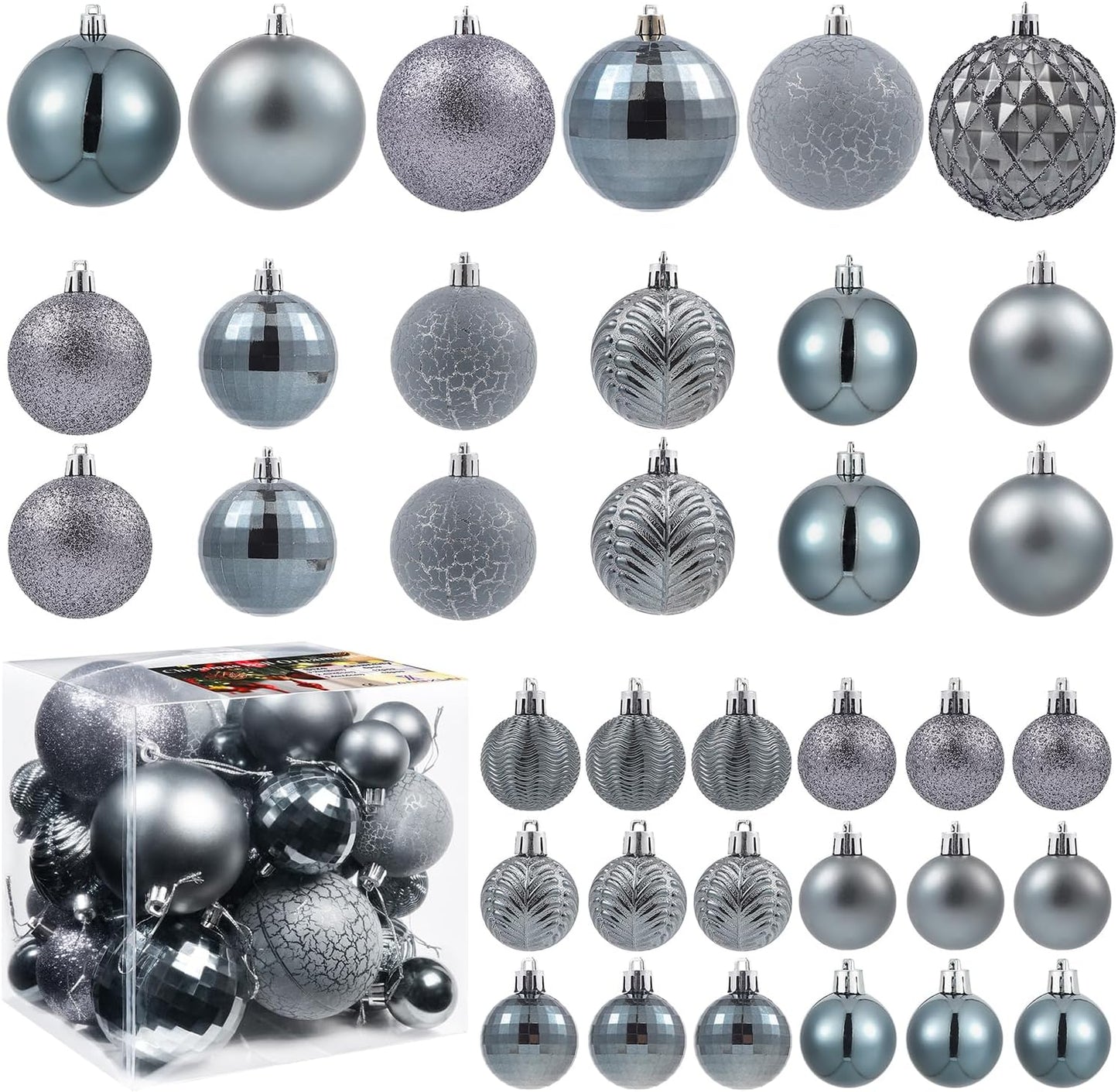 LANGXUN 36pcs Gery Christmas Tree Decorations Balls, Bolas De Navidad, 2025 Christmas Decor, Indoor Outdoor Shatterproof Christmas Ornaments, Xmars Party Wedding Suppiles