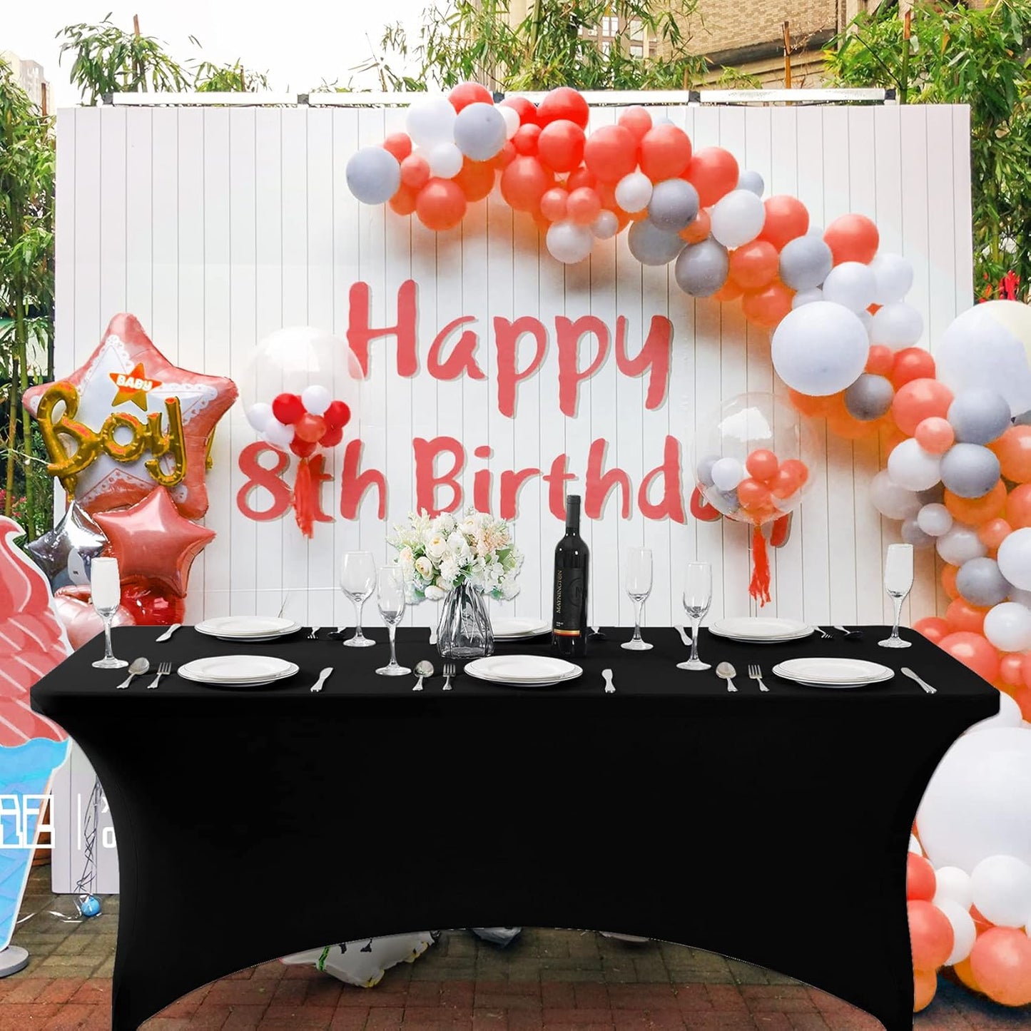 SuperO Waterproof Spandex Table Cover for 6FT Table Universal Fitted Stretch Tablecloth for Party, Banquet, Wedding and Events-Black