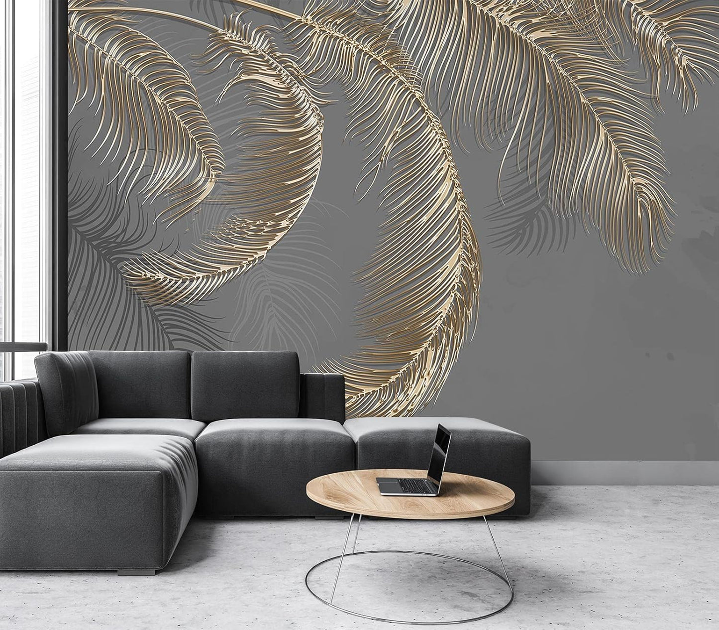 Wall Mural - 3D Peel and Stick Wallpaper for Bedroom and Living Room - Grey Palm Leaf - 98" x 58"