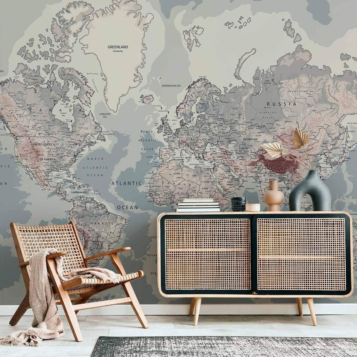 artgeist Premium Wall Mural World Map 138x101 in - XXL Non-Woven Wallpaper Fleece Wall Decor Photo Print Picture Image Design Home Map of The World k-A-0061-a-c