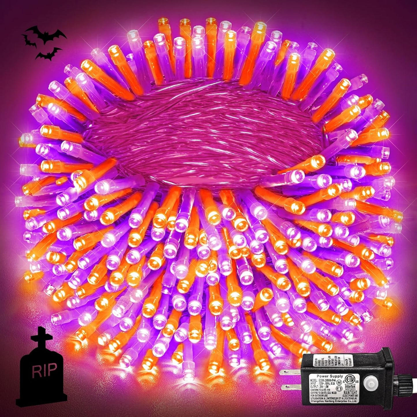 400 LED Halloween String Lights Outdoor, 131 FT Halloween Lights Outdoor Clear Wire with 8 Modes, Plug in Waterproof Christmas Light for Tree Party Christmas Thanksgiving Decorations, Purple&Orange