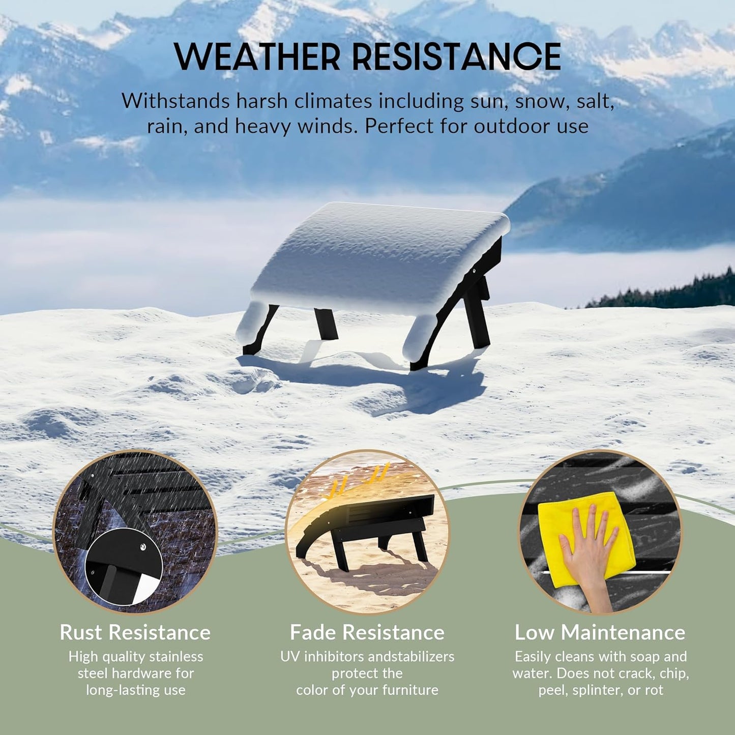 WestinTrends Dylan Outdoor Patio HDPE Adirondack Ottoman Footrest, Black