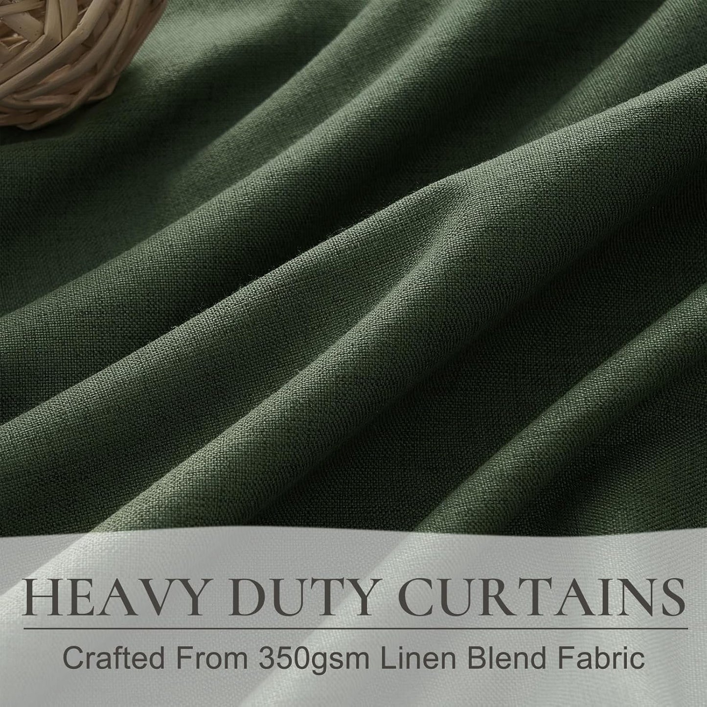 Lush Decor 120 Inch/10ft Long Insulated Back Tab Pinch Pleated Curtains, Linen Olive Green Linen Blackout Window Drapes 2 Panels, Room Darkening Extra Long Tall Curtains for Living Room
