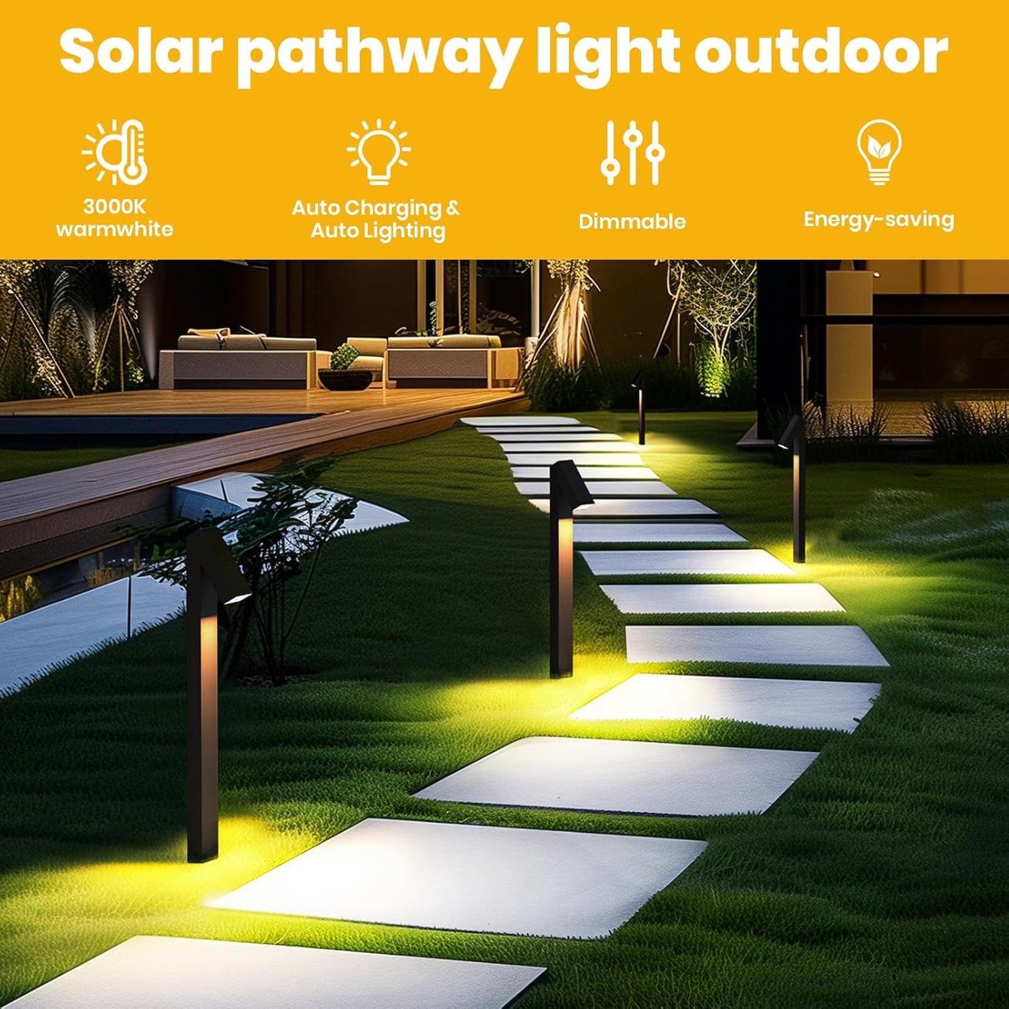 Solar Walkway Light, Dimmable Metal Solar Pathway Light Outdoor IP65 Waterproof, 3000K 500LM Solars Yard Lights for Yard Garden Patio Landscape Lawn