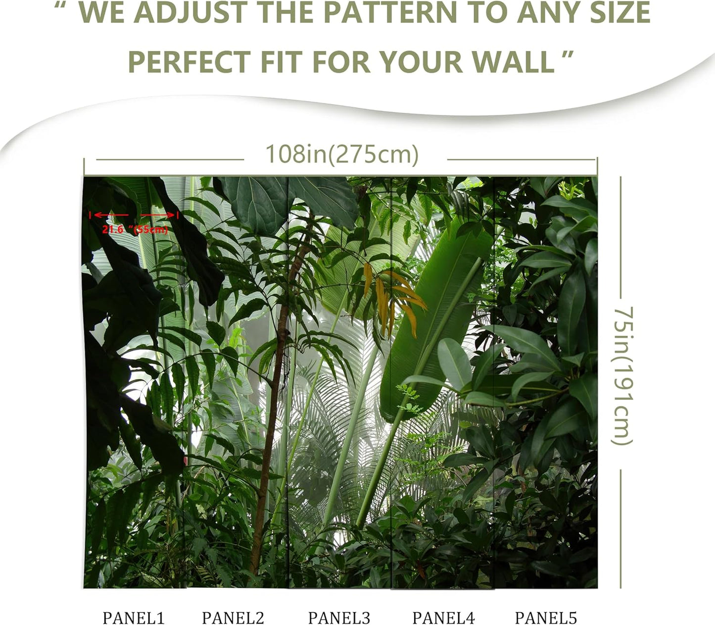 Tropical Jungle Green Leaf Mural Wallpaper for Bedroom Living Room (Not Peel n' Stick)