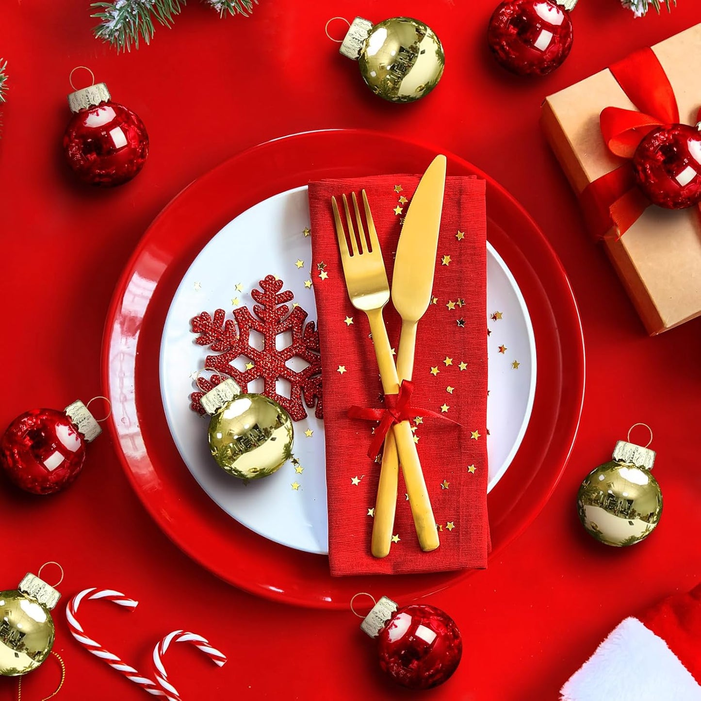 Tioncy 32 Pcs 1 Inch Mini Glass Christmas Ornaments Balls Shiny Christmas Balls Tiny Tree Hanging Decoration Small Colorful Ball Pendant for Xmas Party Supplies(Red, Gold)