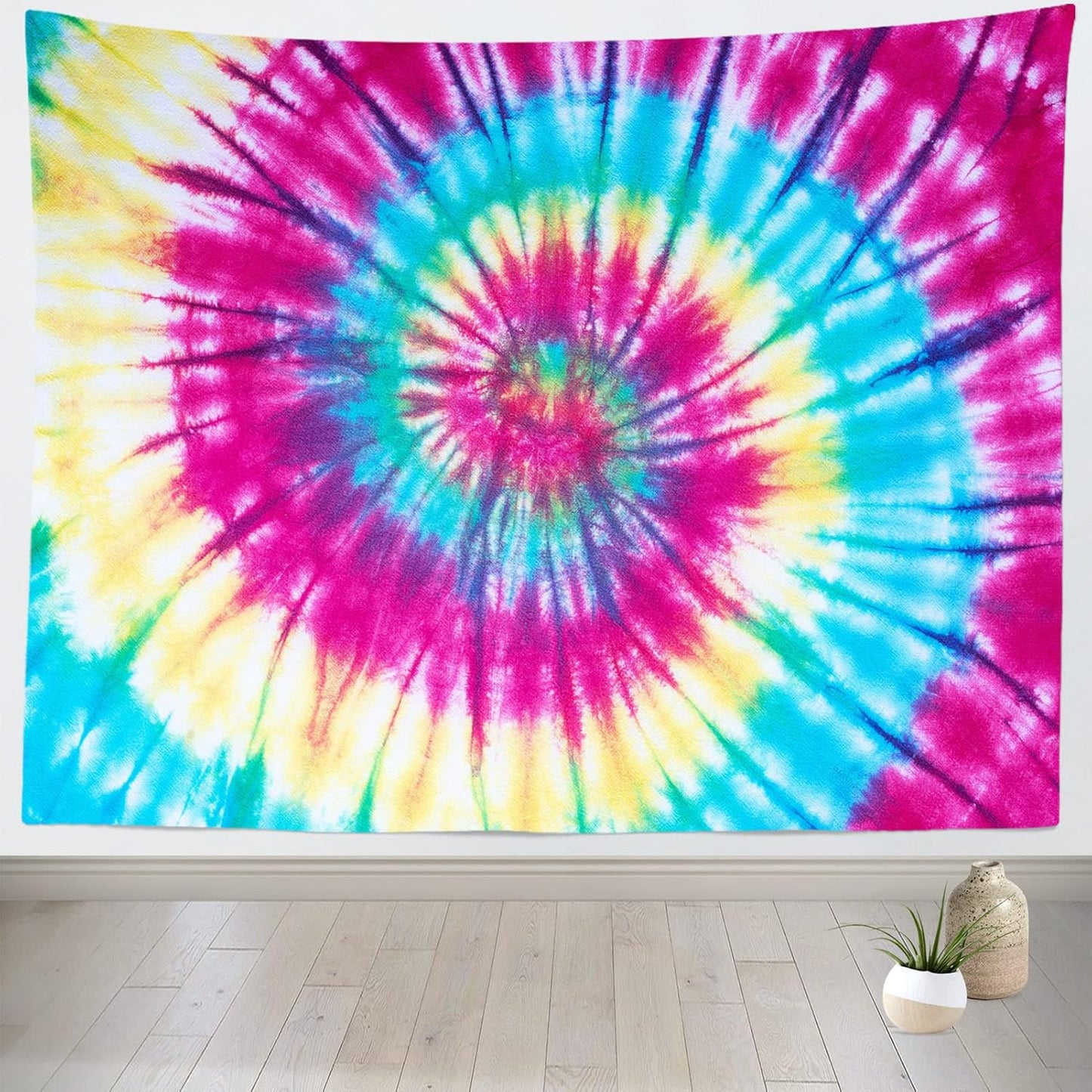 BELECO Tie Dye Tapestry Wall Hanging Fabric 60x40 Inch Colorful Spiral Tie Dye Tapestry Hippi 60s Themed Party Decorations Rainbow Tapestry Art Wall Decor for Bedroom Aesthetic Living Room Dorm